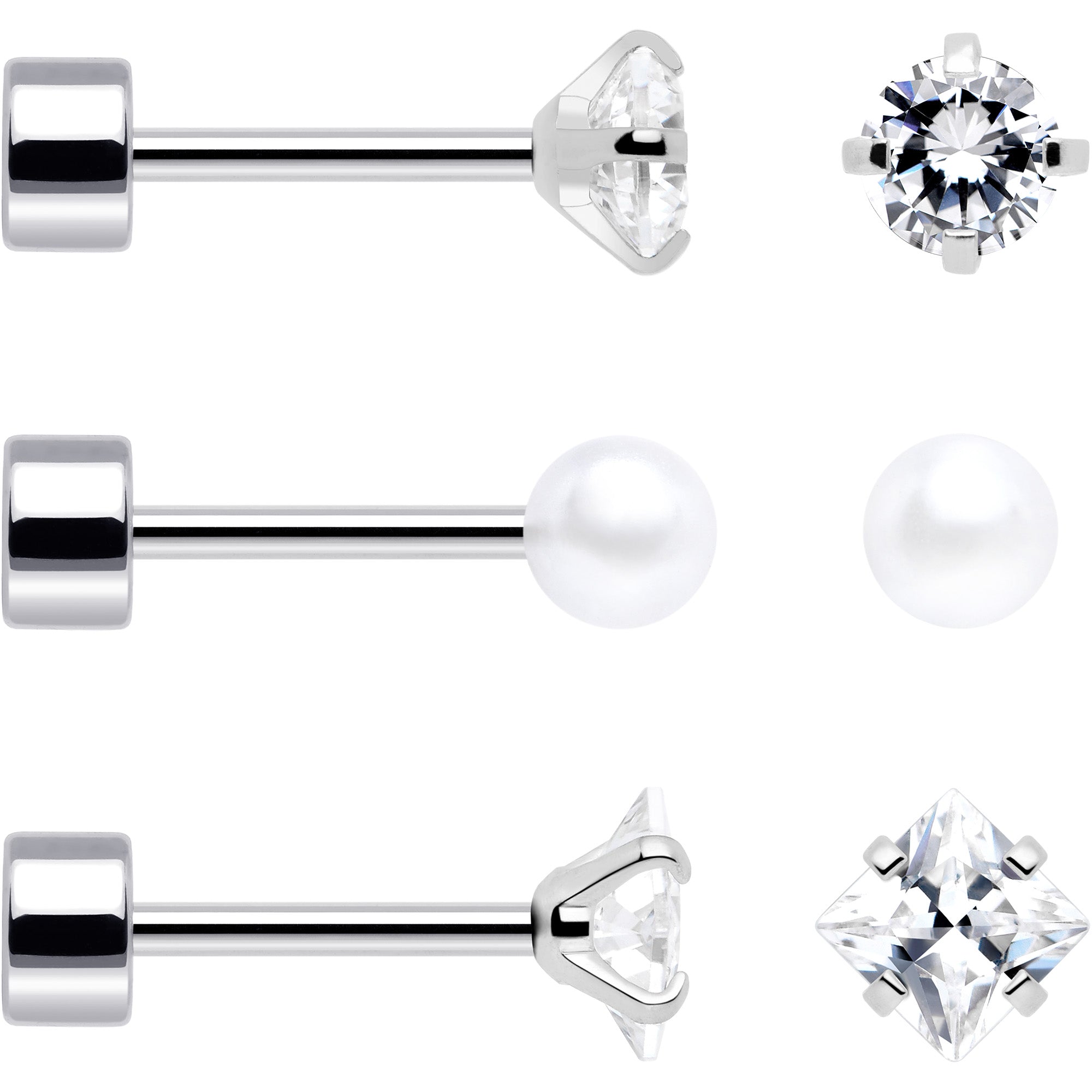 20 Gauge White Orb Flatback Earrings with Clear Gems