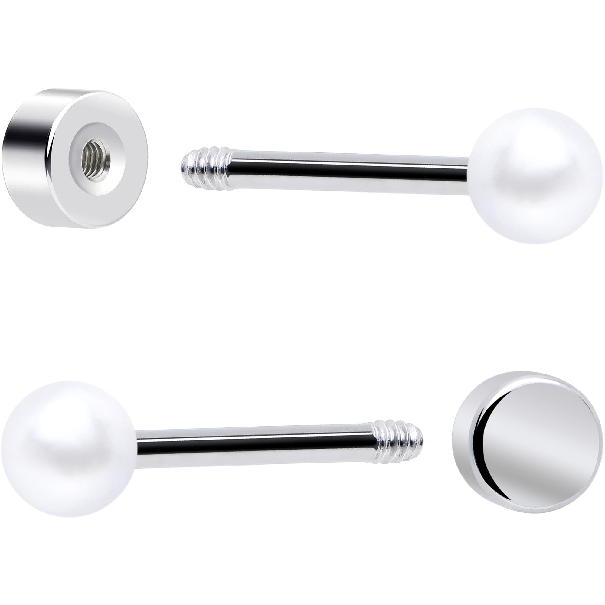 Set of 6 Clear Gem White Orb Flatback Earrings 20 Gauge