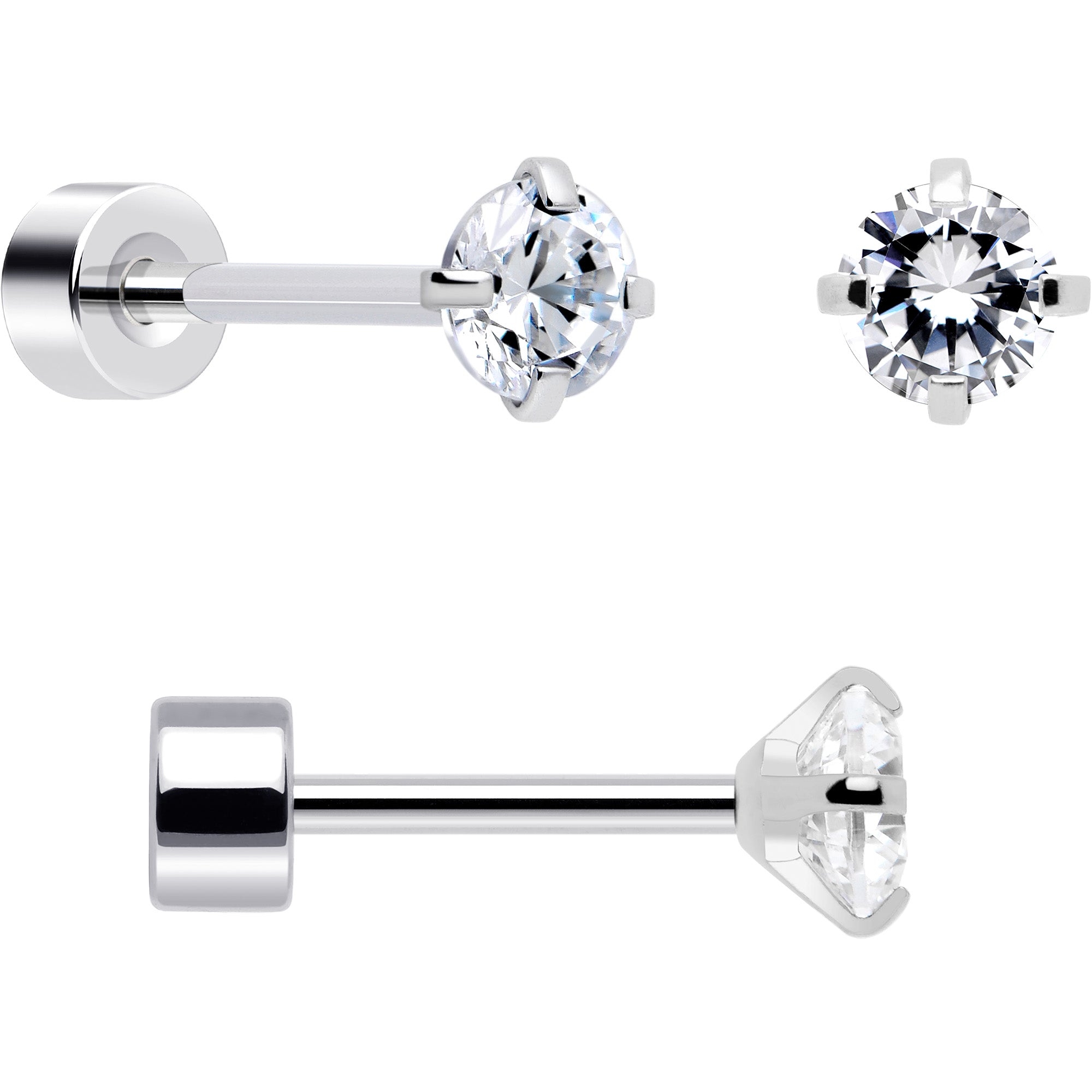 20 Gauge White Orb Earrings with Clear Gem Flatbacks