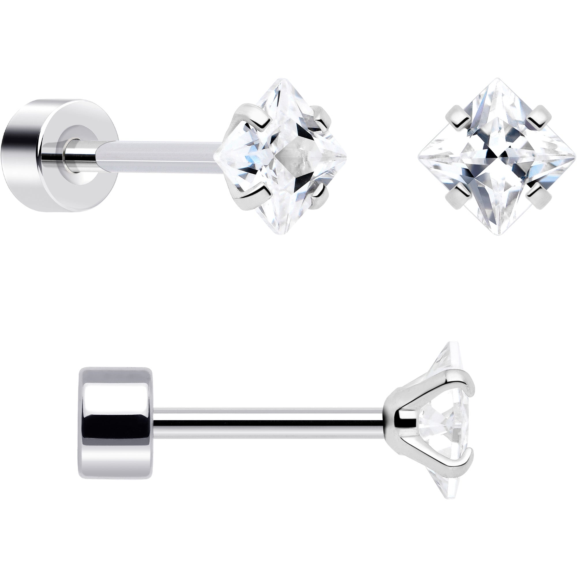 Clear Gem White Orb 20 Gauge Flatback Earring Set