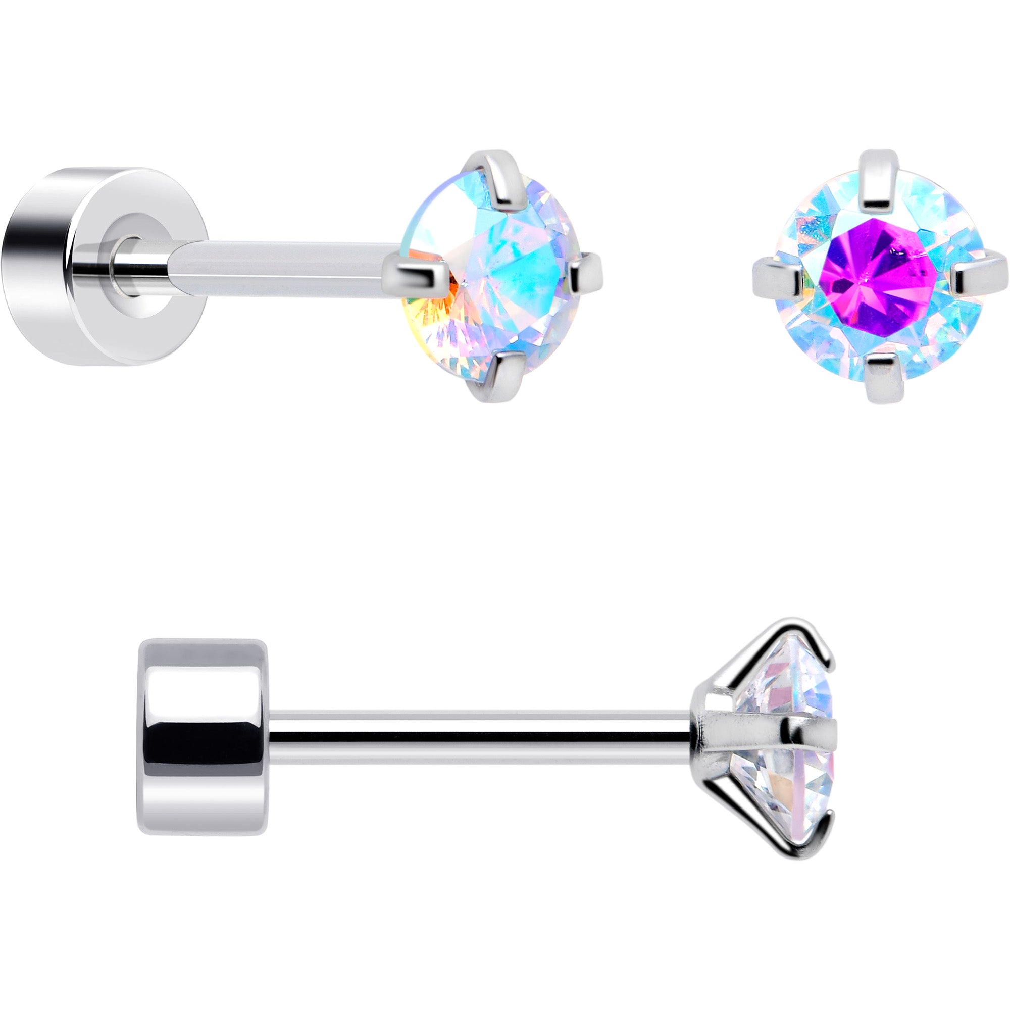 20 Gauge Aurora Gem White Orb Butterfly Earring Set of 6