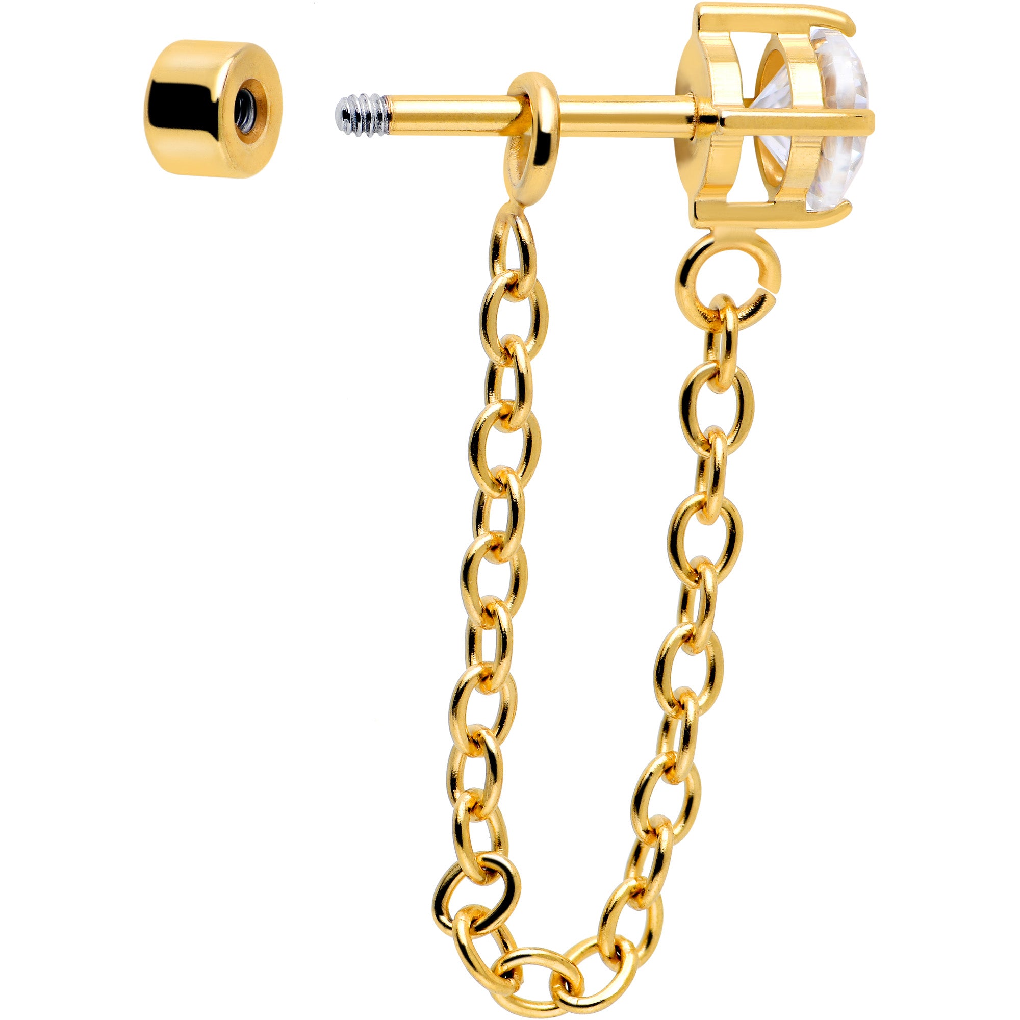 20 Gauge Dangle Flatback Earrings with Clear Gems and Gold Tone Balls