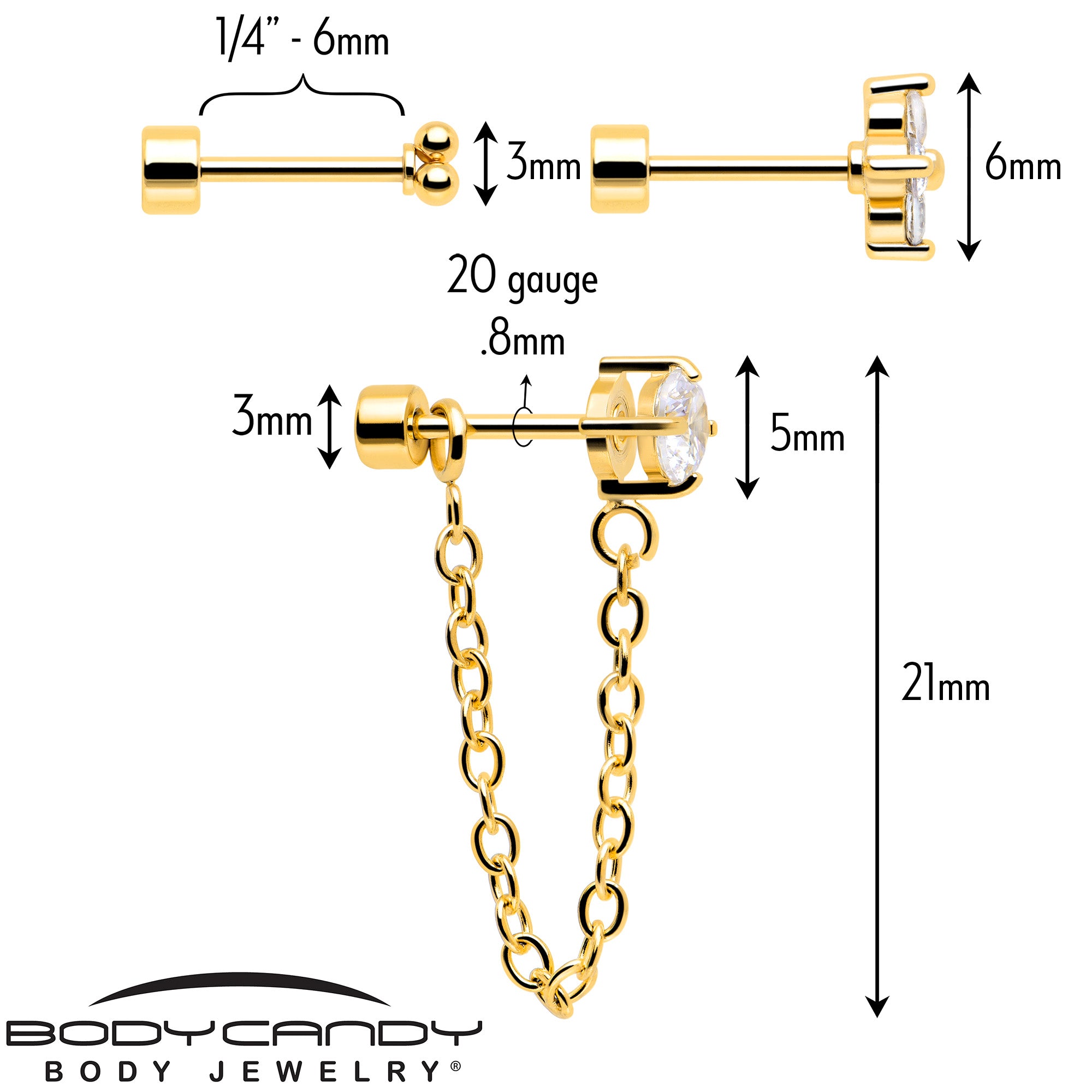 20 Gauge Clear Gem Ball Chain Flatback Earrings Set of 6