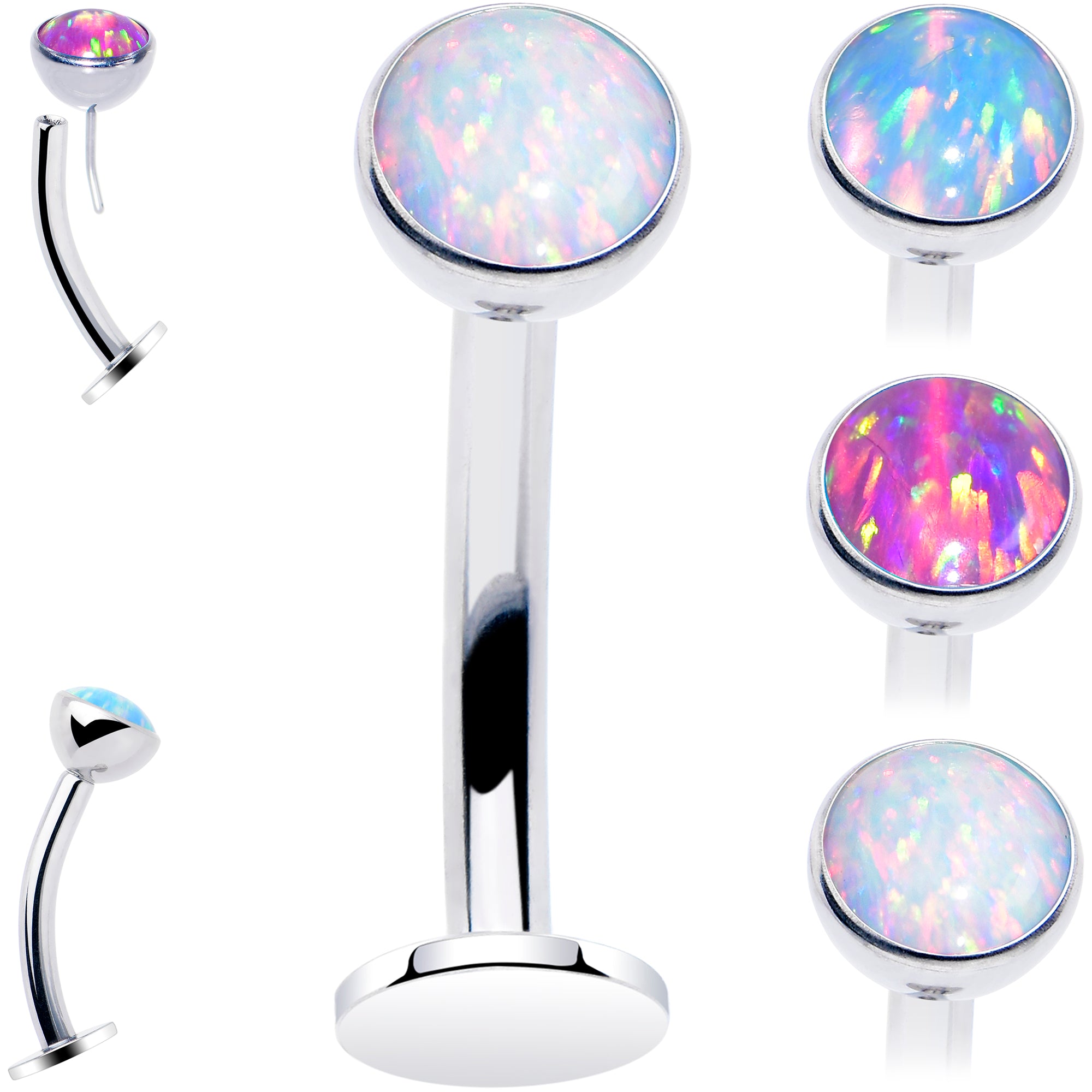 Synthetic Opal Bezel Titanium Threadless Floating Belly Ring Synthetic Opal Bezel Titanium Threadless Floating Belly Ring