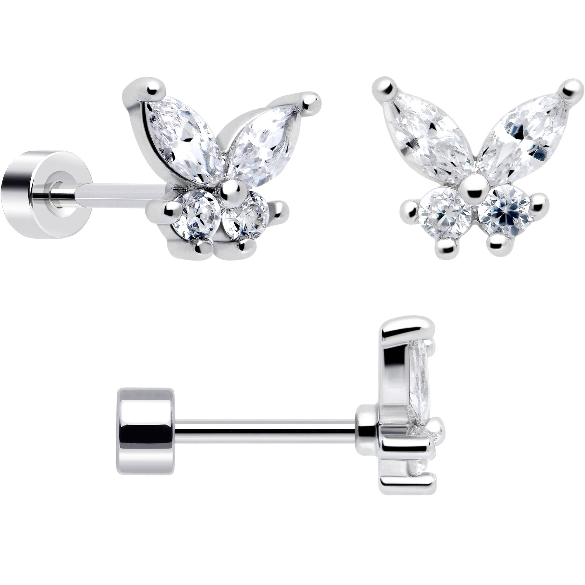 Set of 6 White Orb Butterfly Flatback Earrings