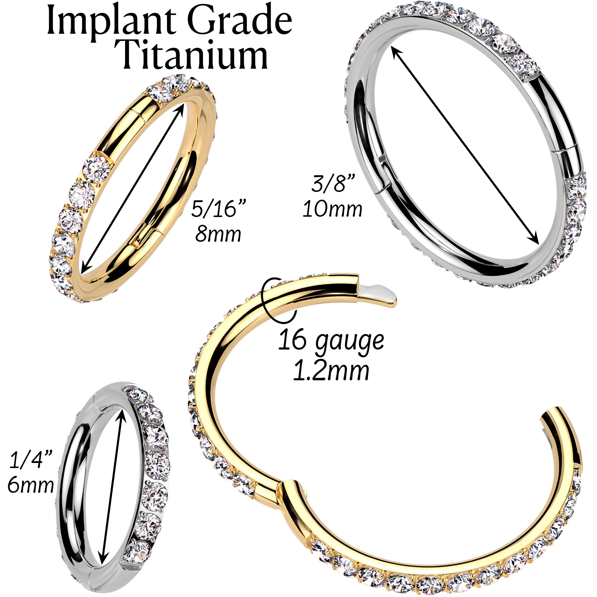 18 Gauge 5/16 Titanium Forward CZ Double Sided Hoop Segment Ring
