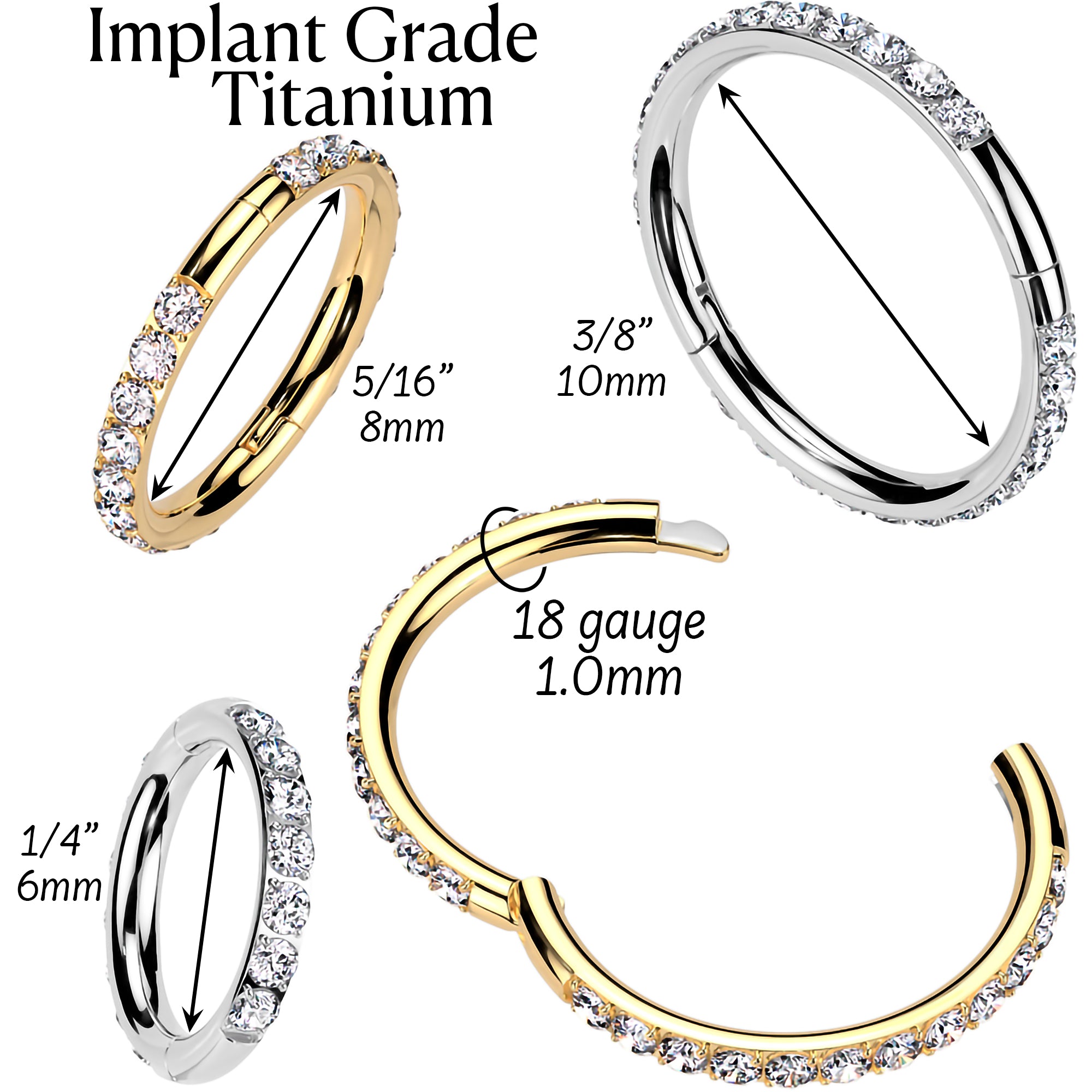 16 Gauge 3/8 Implant Grade Titanium Gold Tone Forward CZ Hoop
