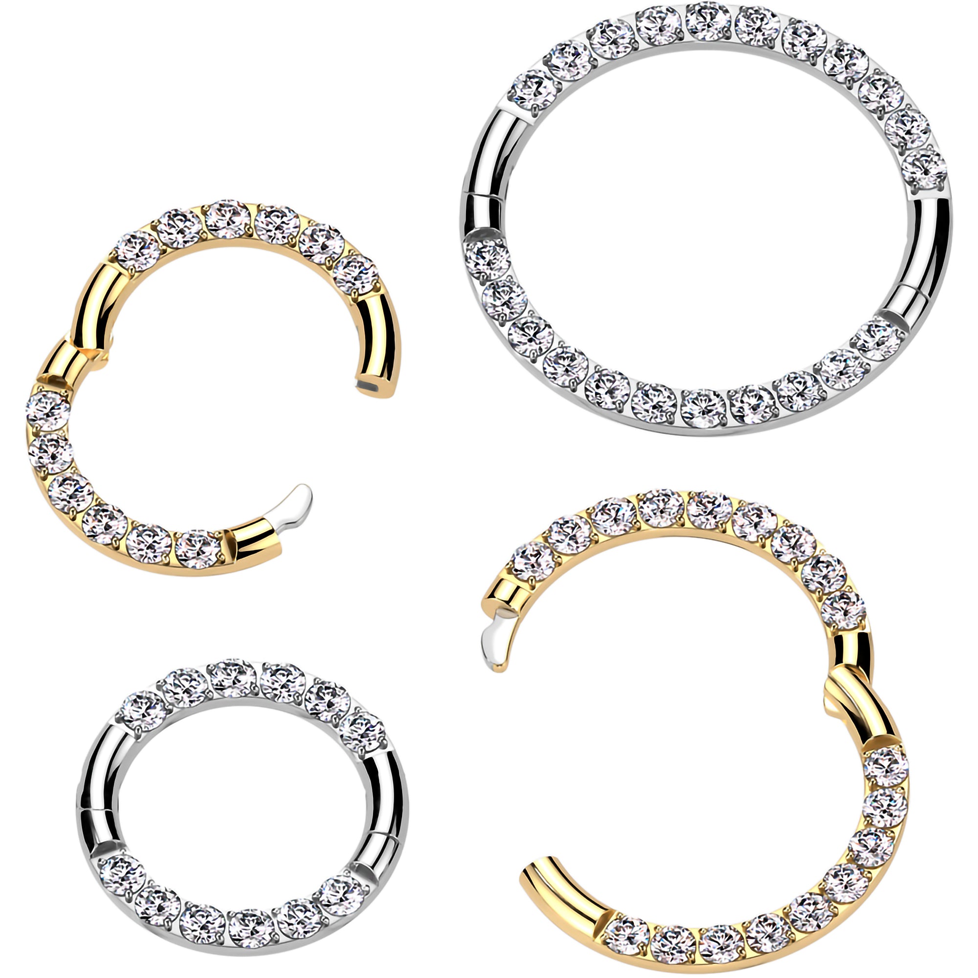 16 Gauge 3/8 Titanium CZ Double Row Hoop Segment Ring
