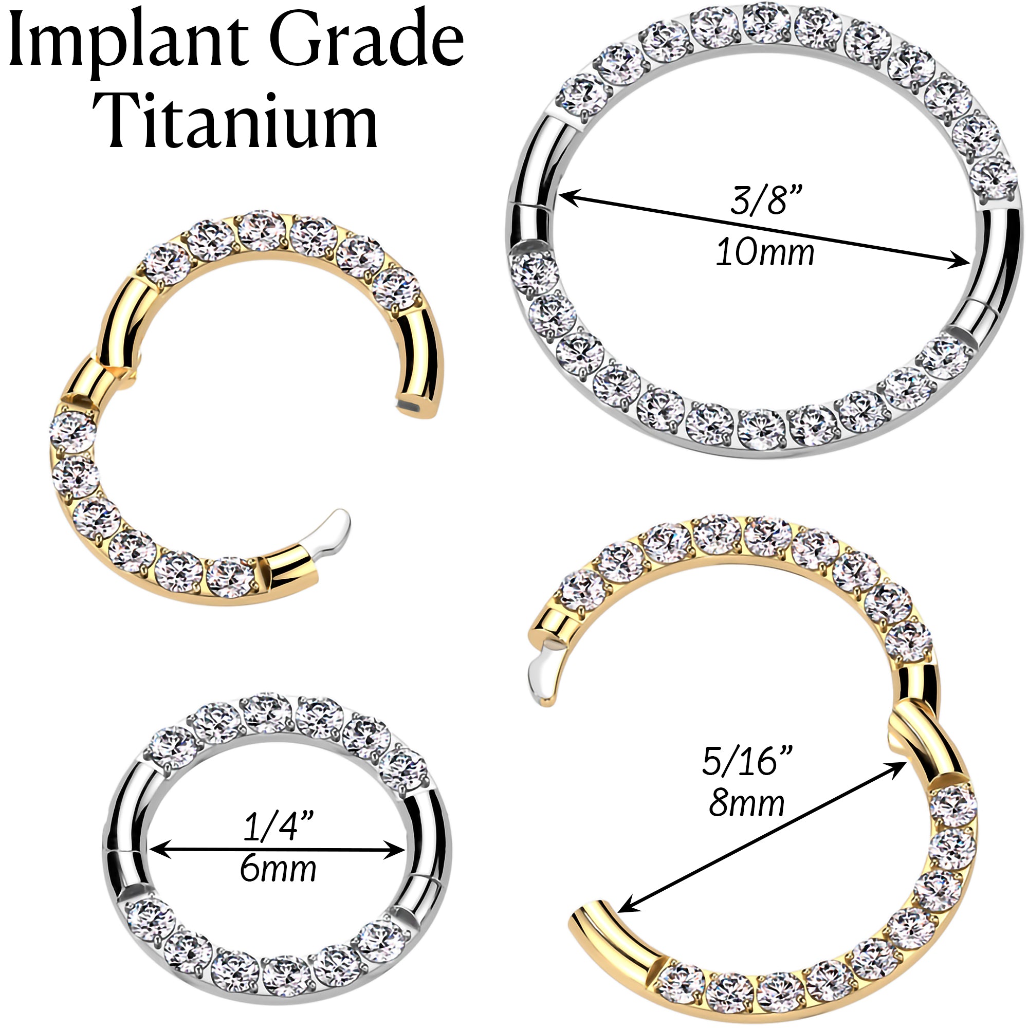 16 Gauge 1/4 Titanium CZ Double Row Hoop Segment Ring