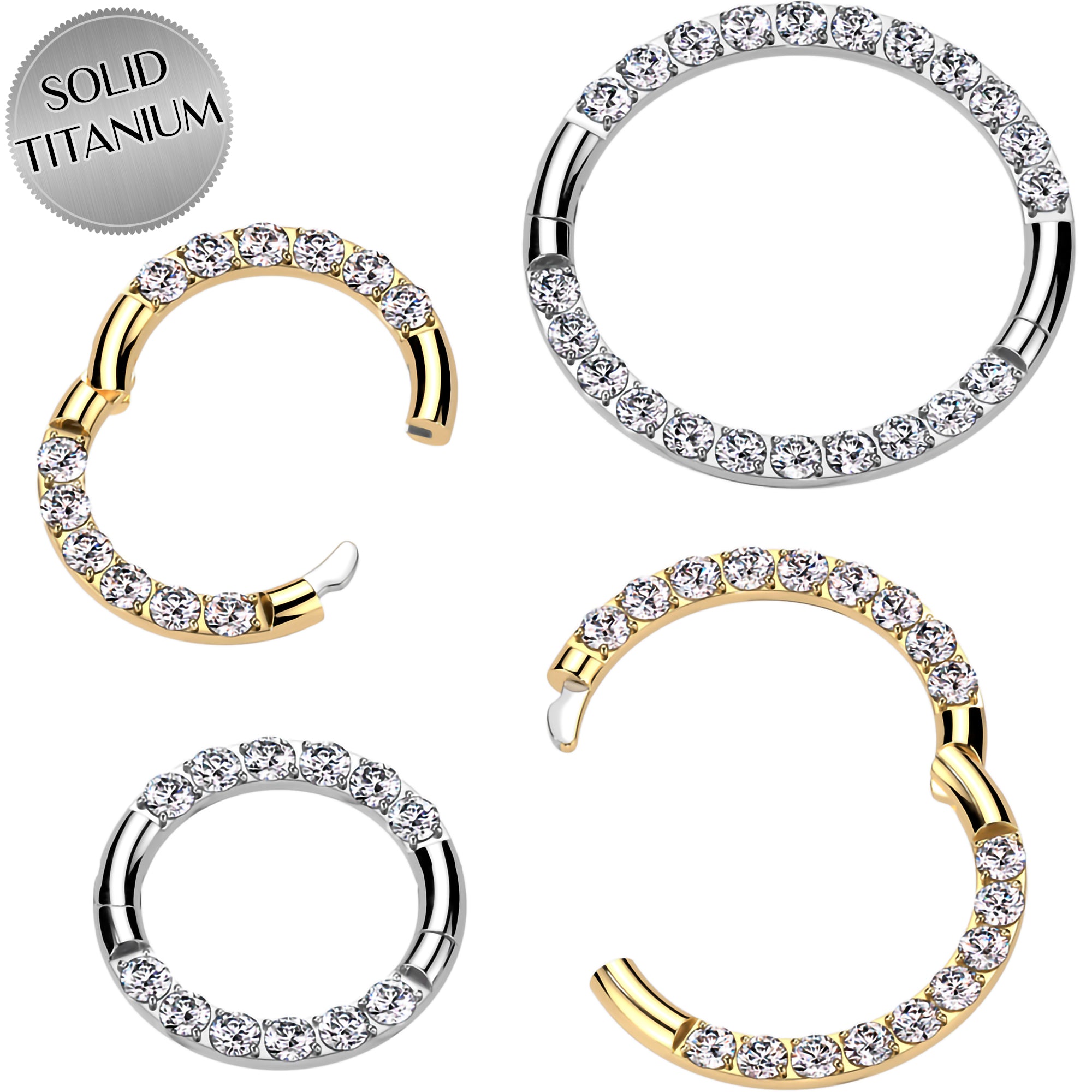 16 Gauge 3/8 Titanium CZ Gold Tone Hoop Ring