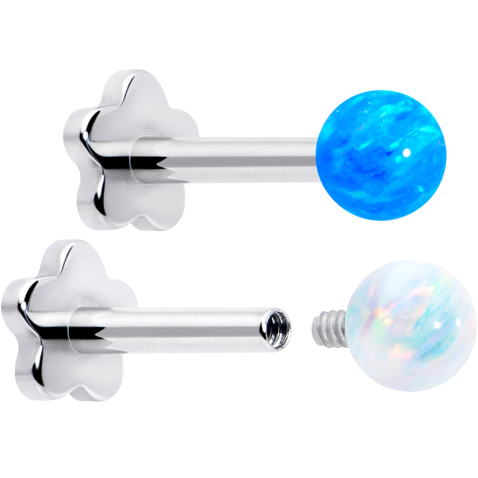 18 Gauge Opal Ball Titanium Reversible Flower Earring Stud