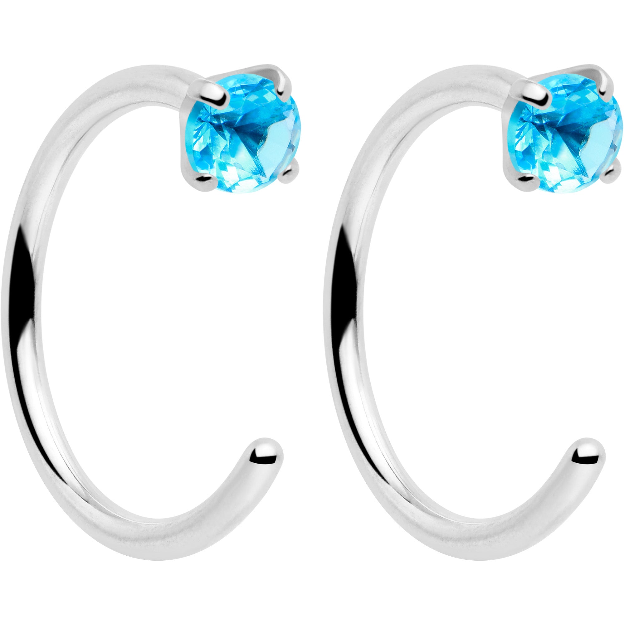 20 Gauge Clear Gem Implant Grade Titanium Hoop Earrings