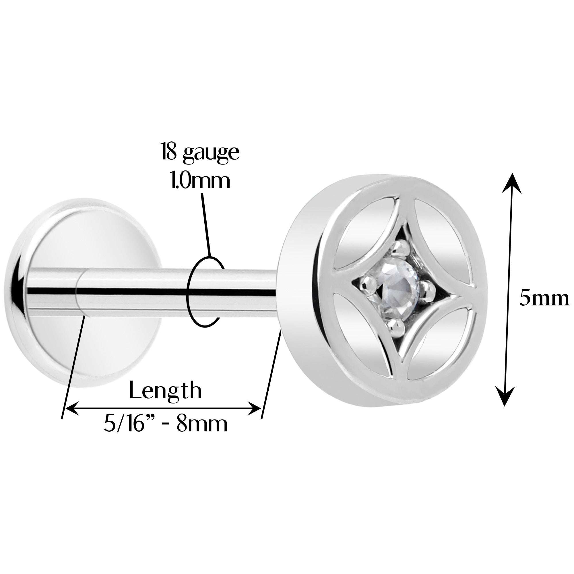 5/16 CZ Gem Star Threadless Labret Monroe Tragus Piercing