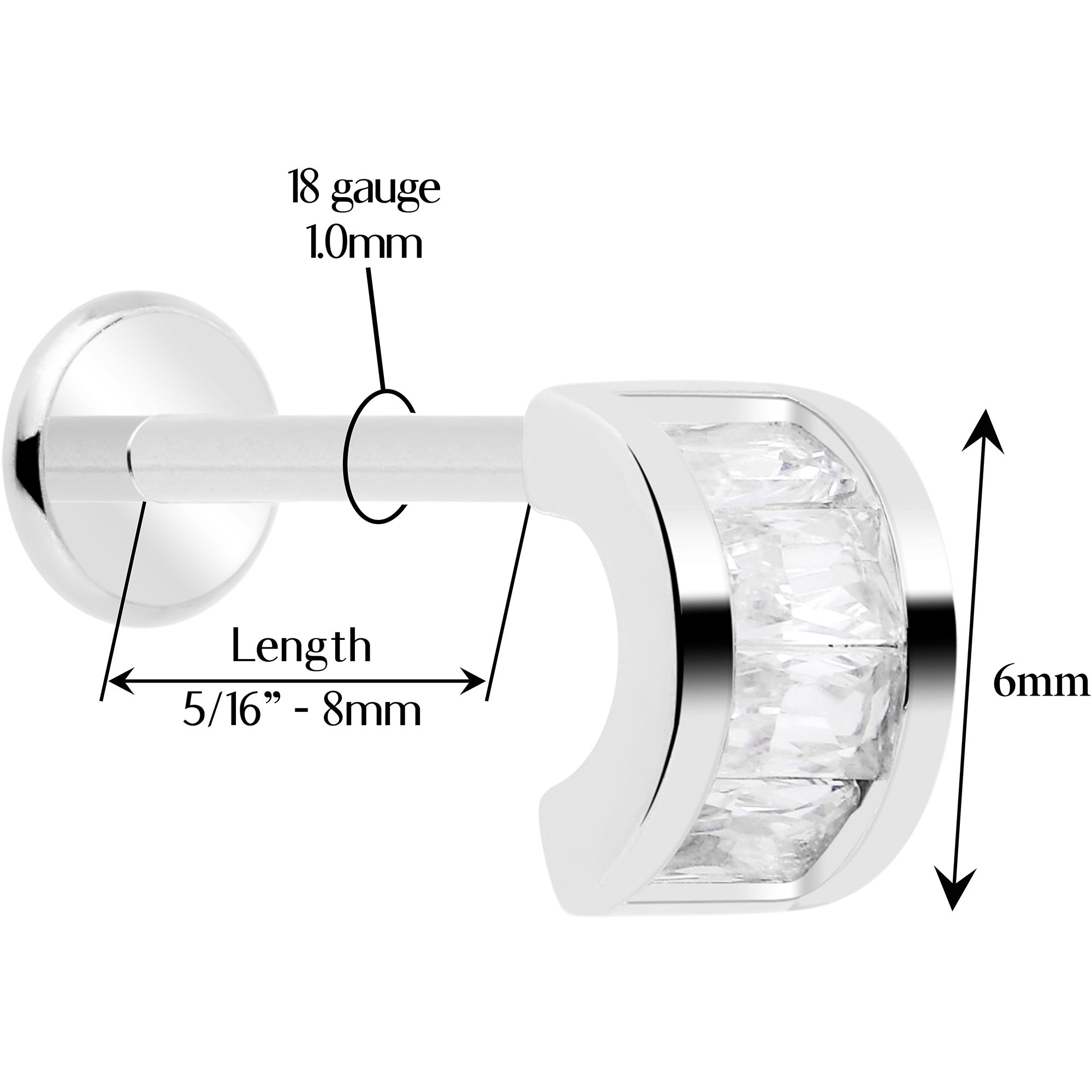 18 Gauge Threadless Labret Tragus Piercing