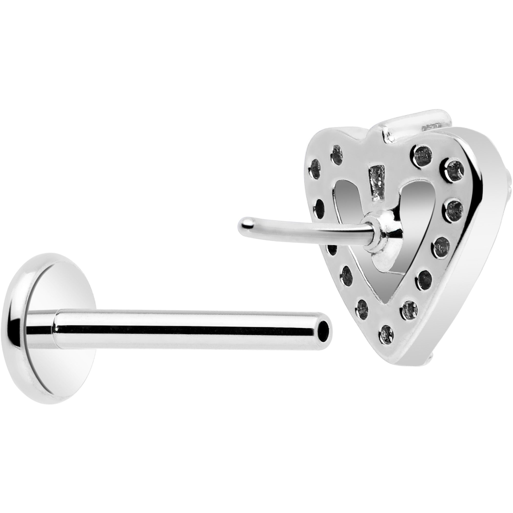 18 Gauge Heart CZ Gem Push In Labret Monroe Tragus