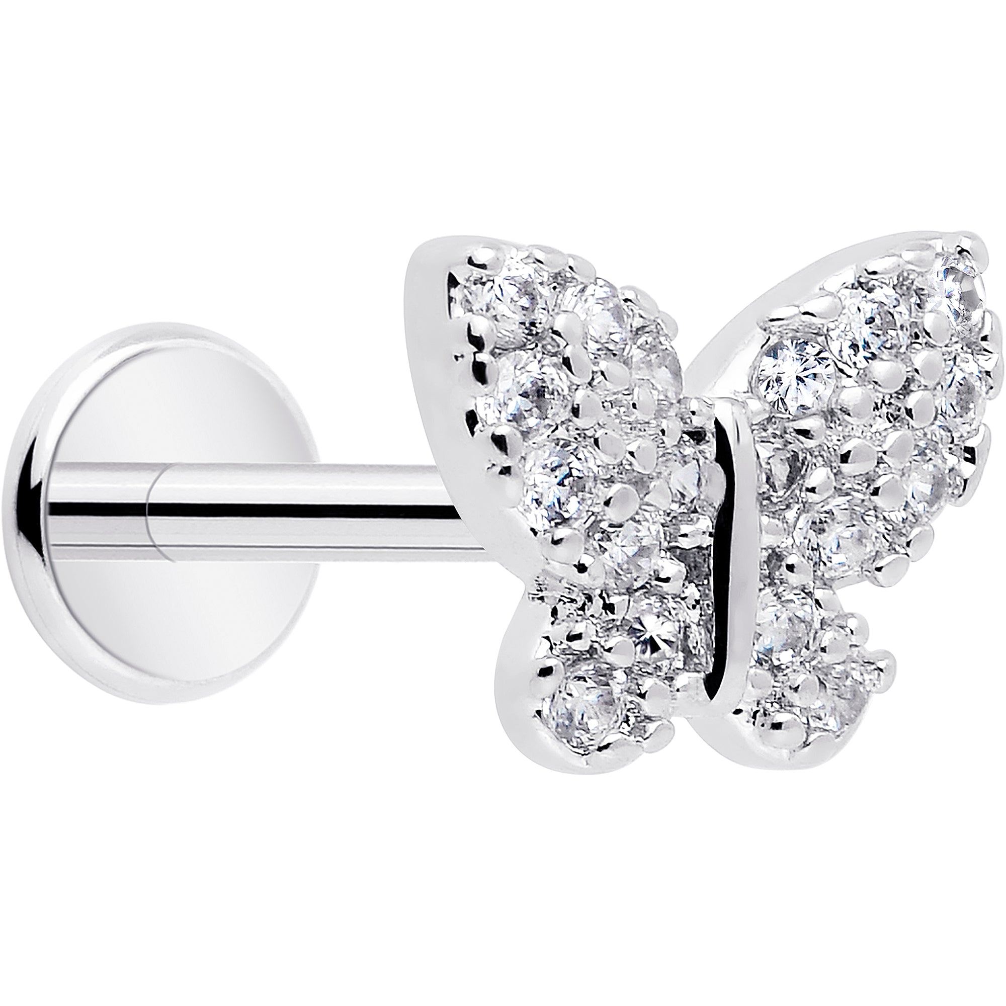 18 Gauge Clear CZ Gem Butterfly Labret