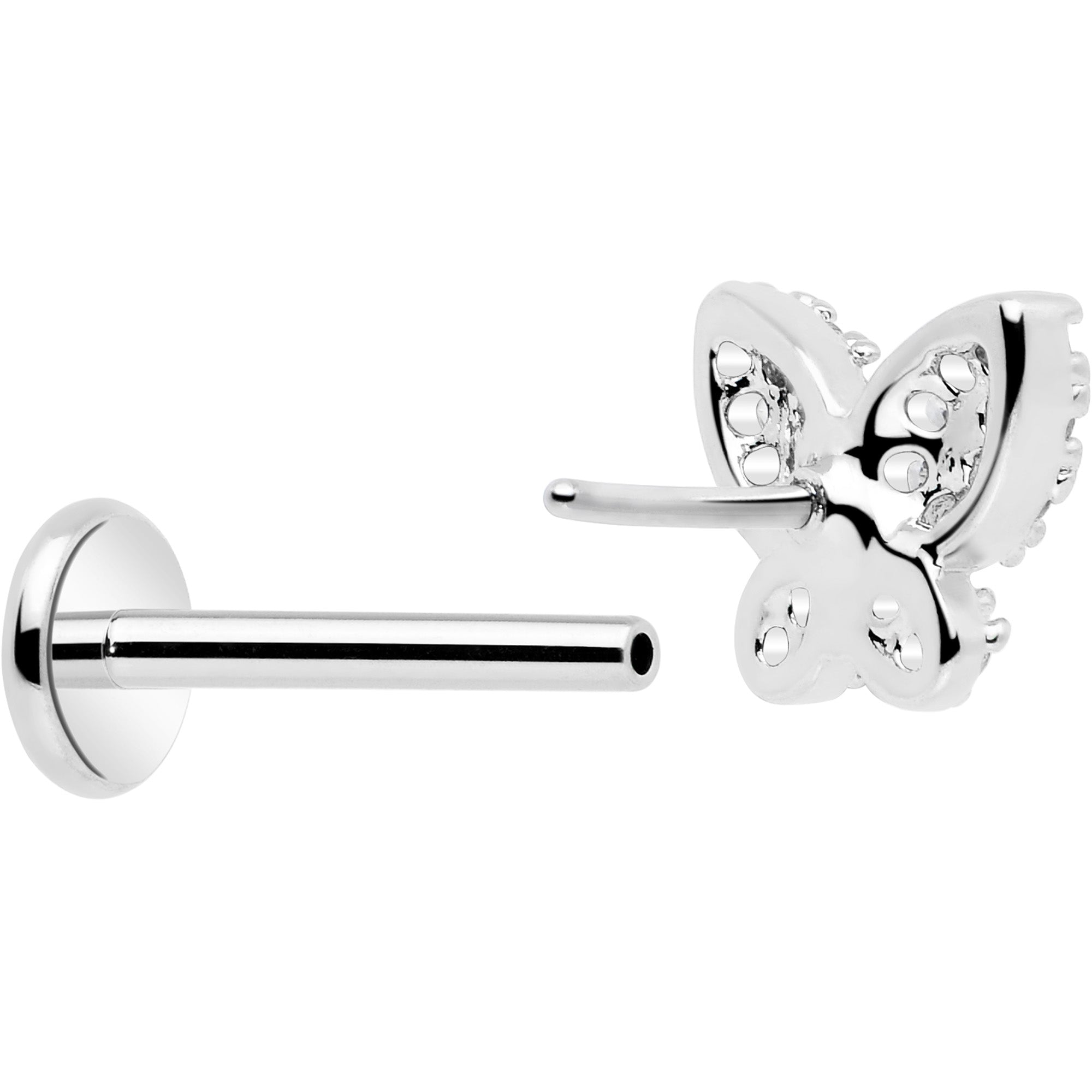 CZ Gem Butterfly Push In Labret Jewelry