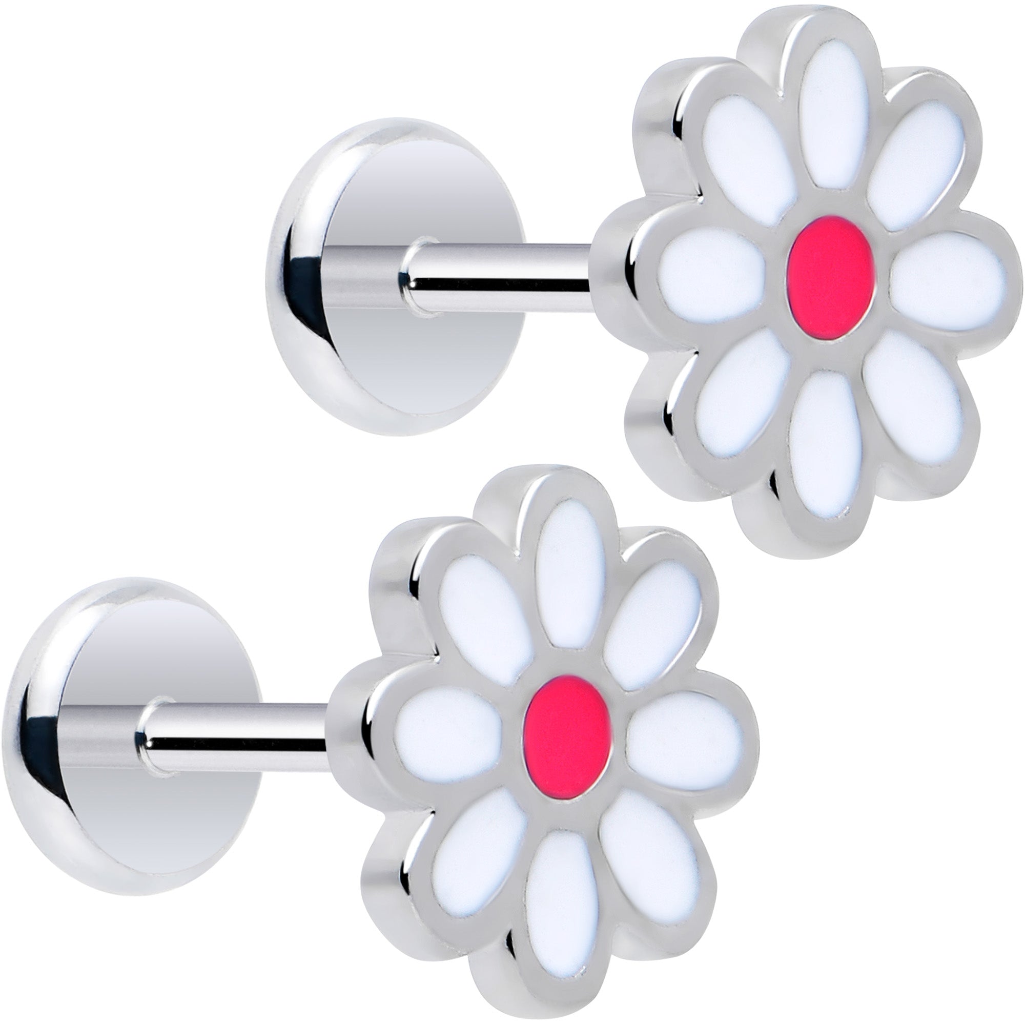 Daisy Flower Flat Back Stud Earrings Pair