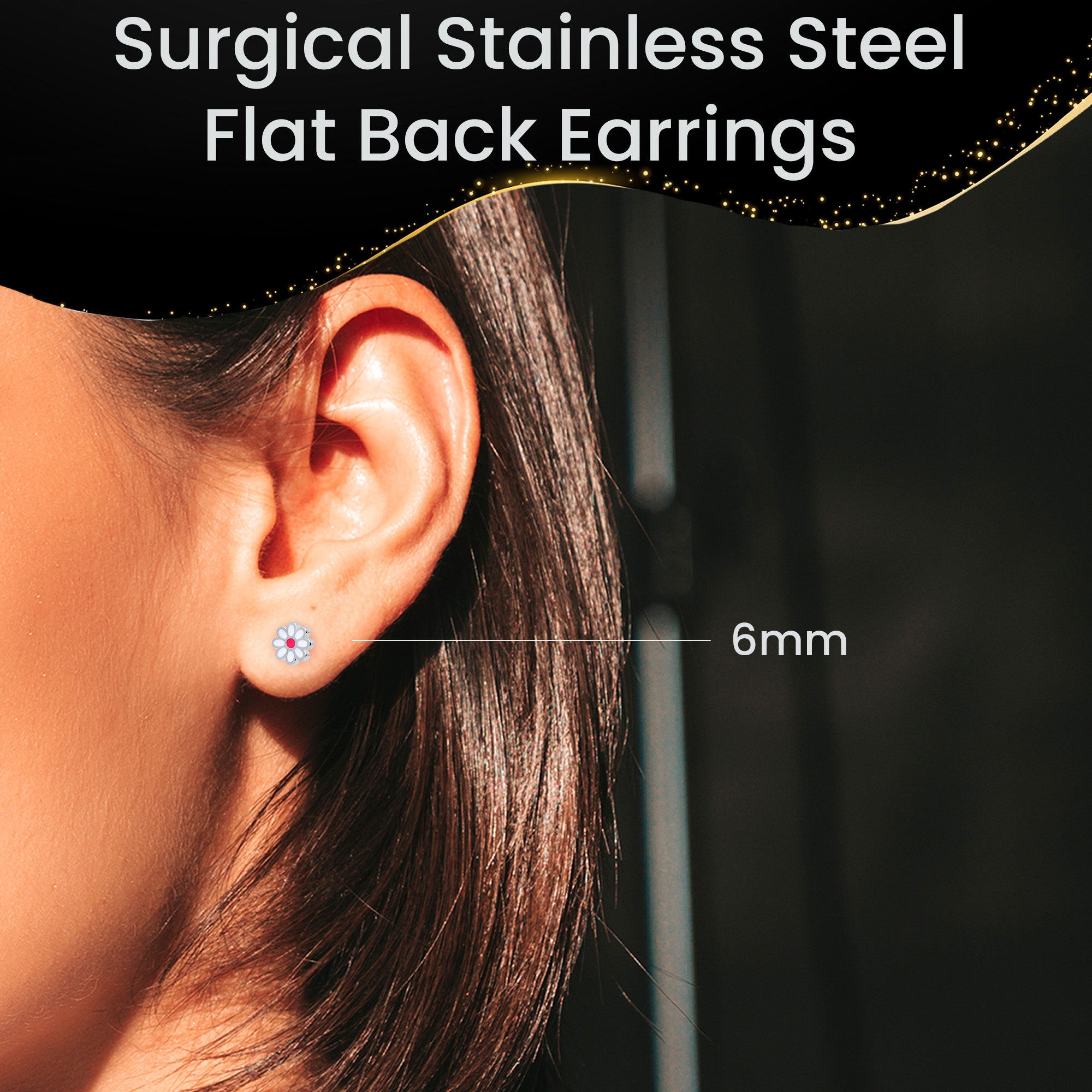 Daisy Flower Flat Back Stud Earrings - 1 Pair