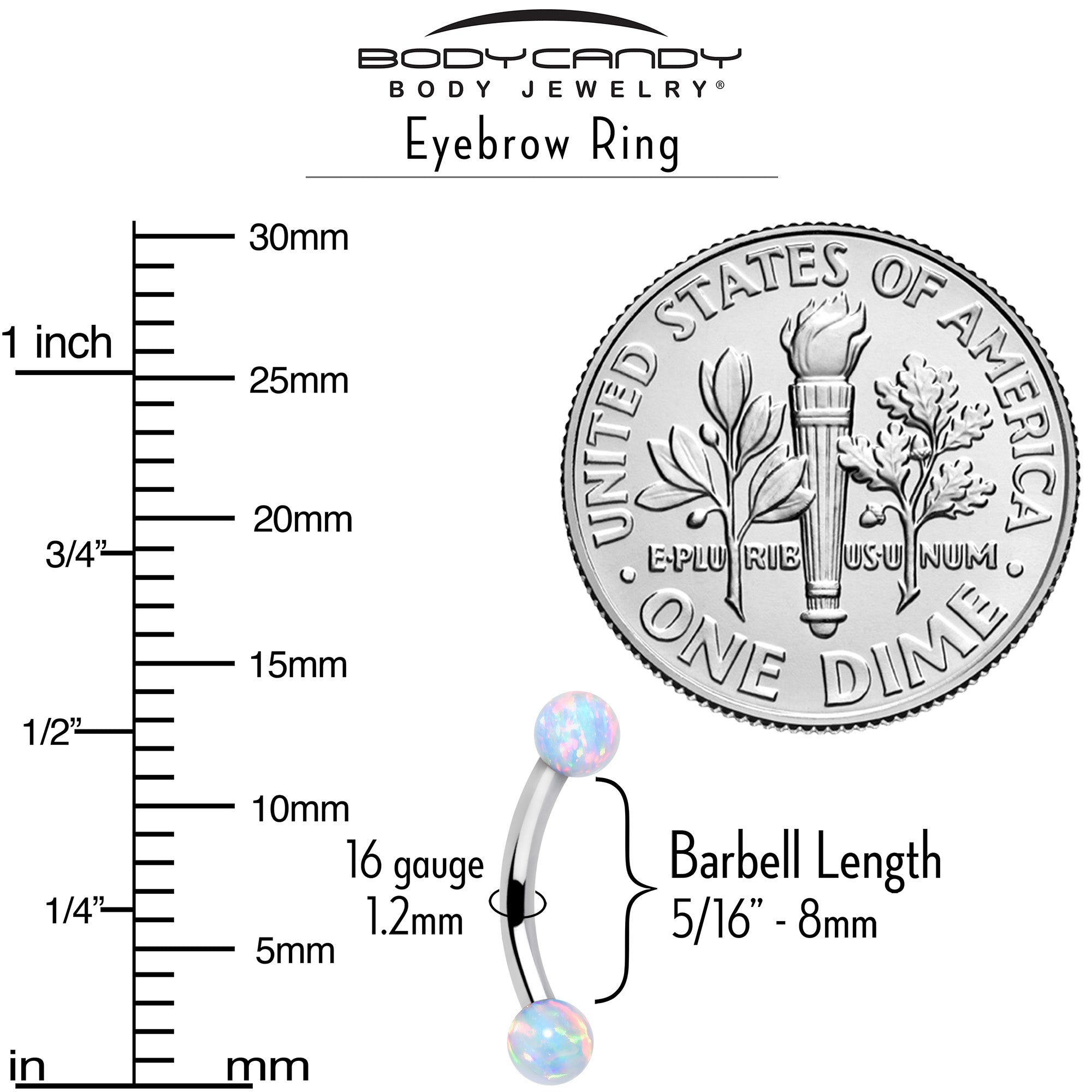 16 Gauge Curved Eyebrow Ring with Synthetic Opal in Titanium