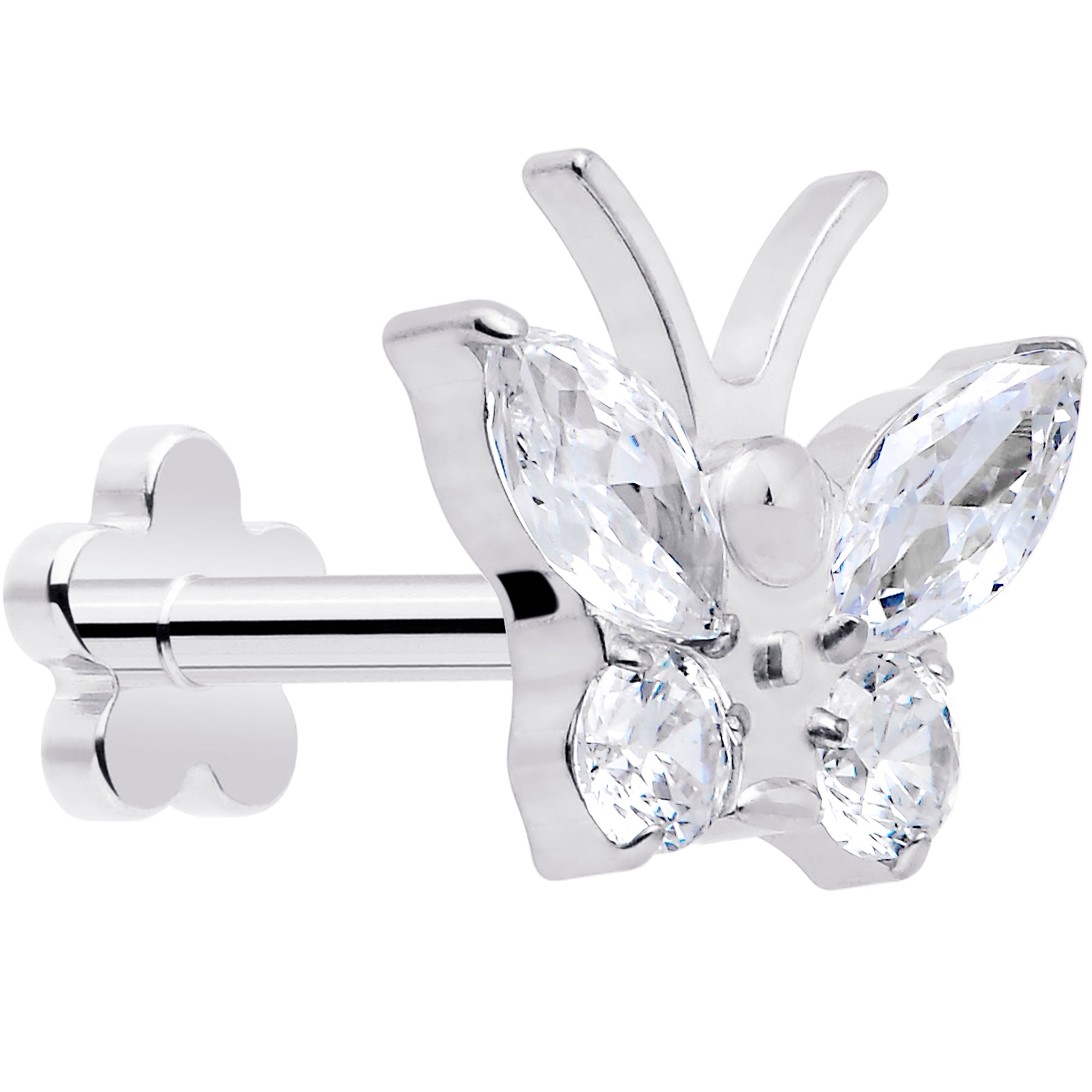 16 Gauge 5/16 Clear Gem Titanium Reversible Flower Labret