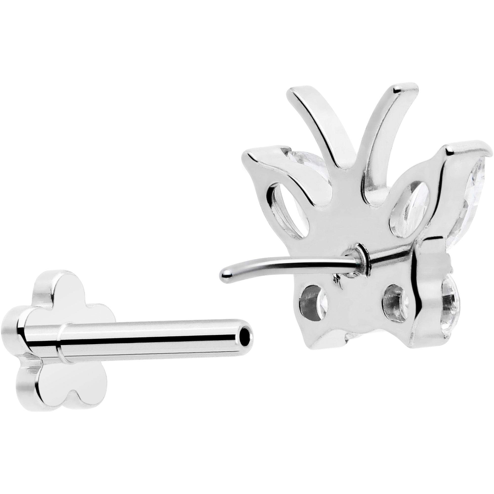 16 Gauge Titanium Butterfly Labret with Clear Gem
