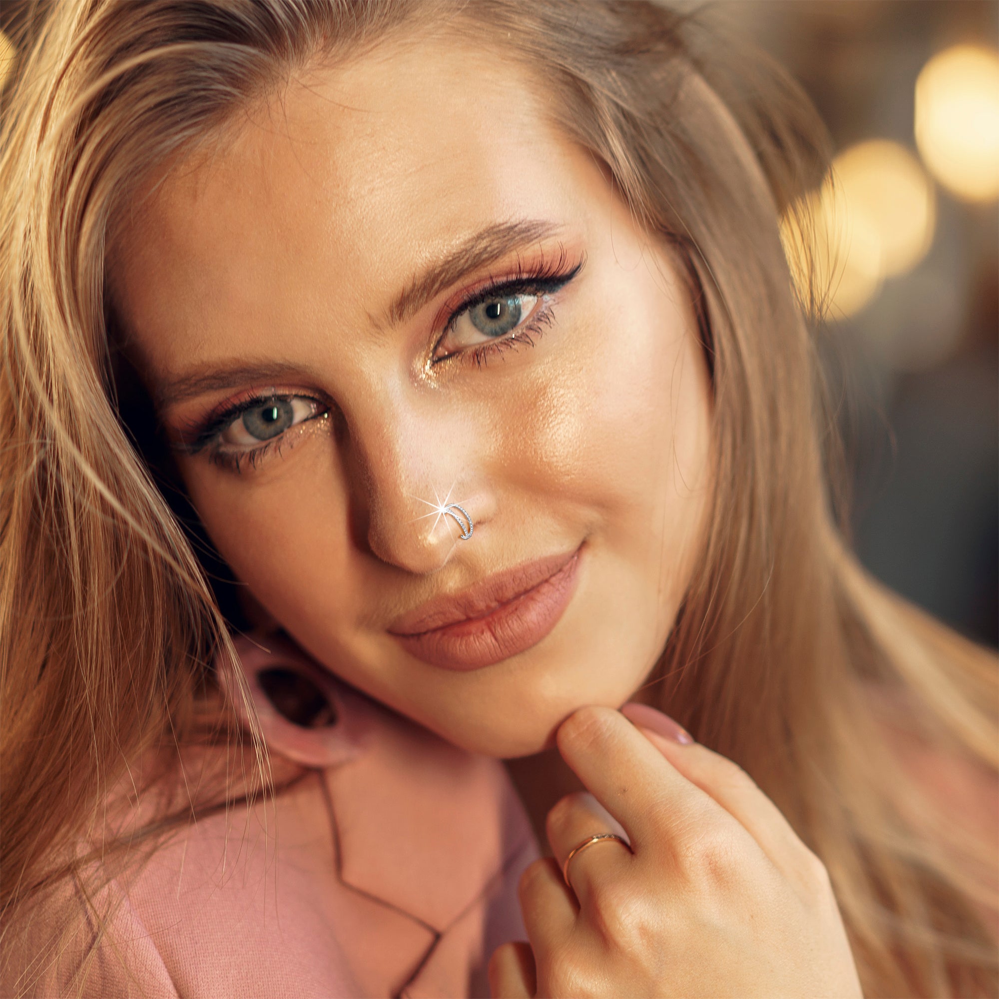 Micro Gem Titanium Hinged Double Nose Hoop