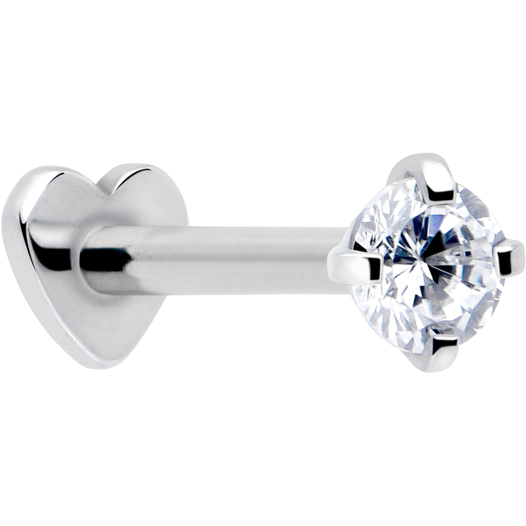 16 Gauge Clear CZ Titanium Threadless Heart Stud