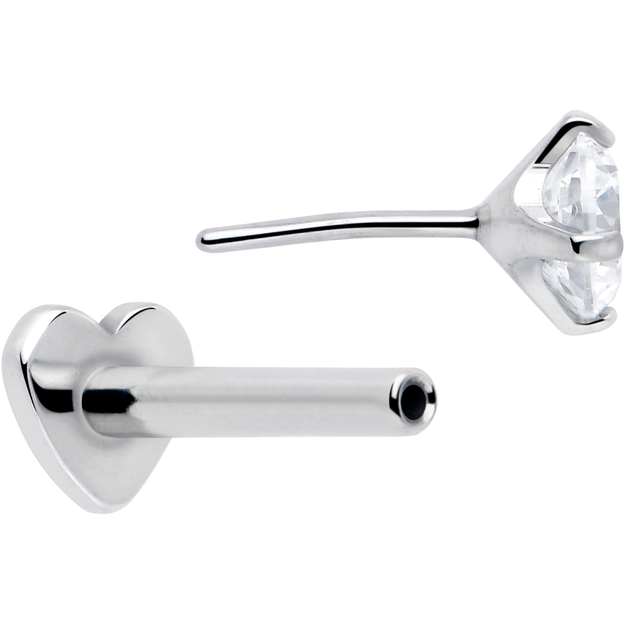 Implant Grade Titanium Clear CZ Heart Flatback Stud