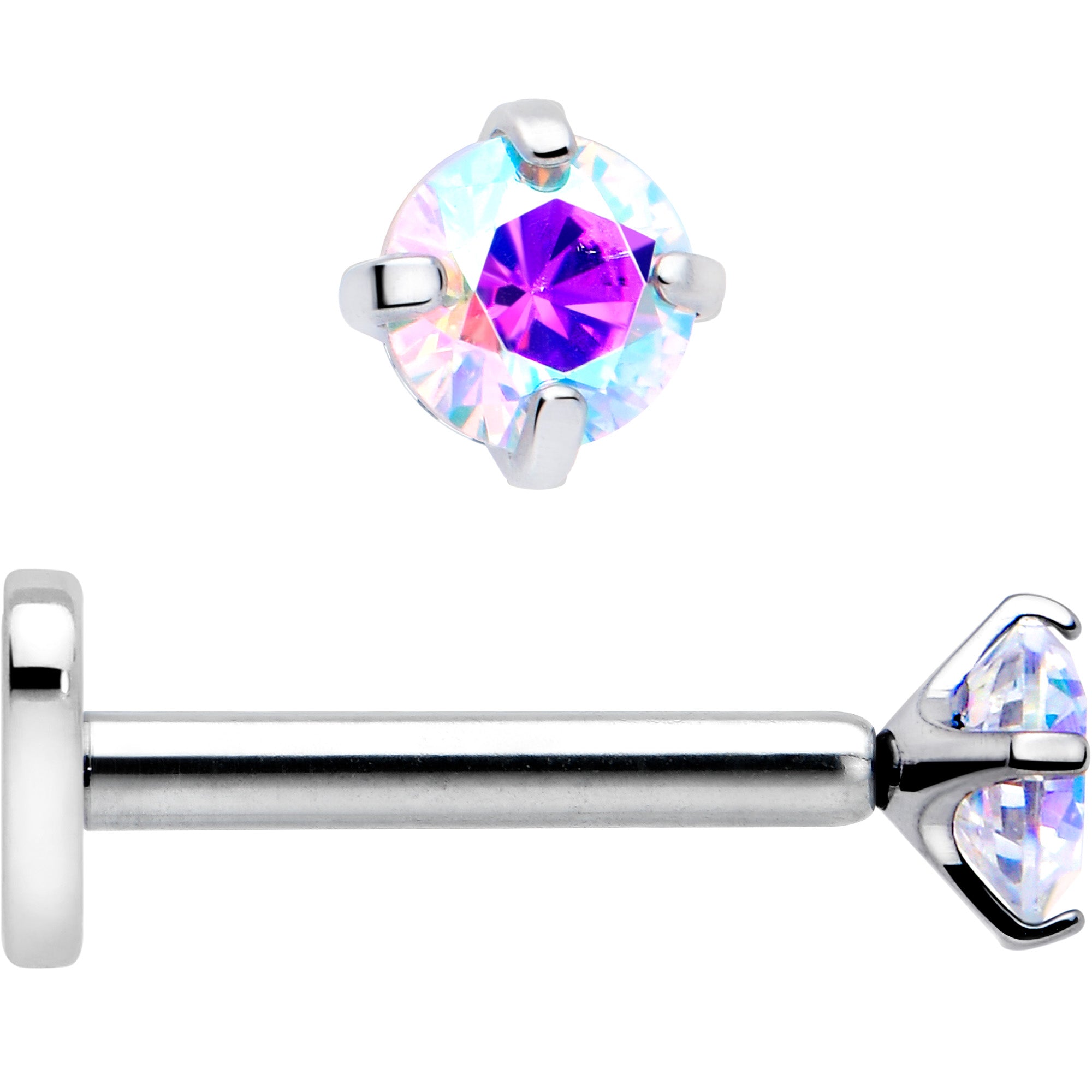 5/16 Aurora CZ Titanium Heart Flatback Stud 16 Gauge