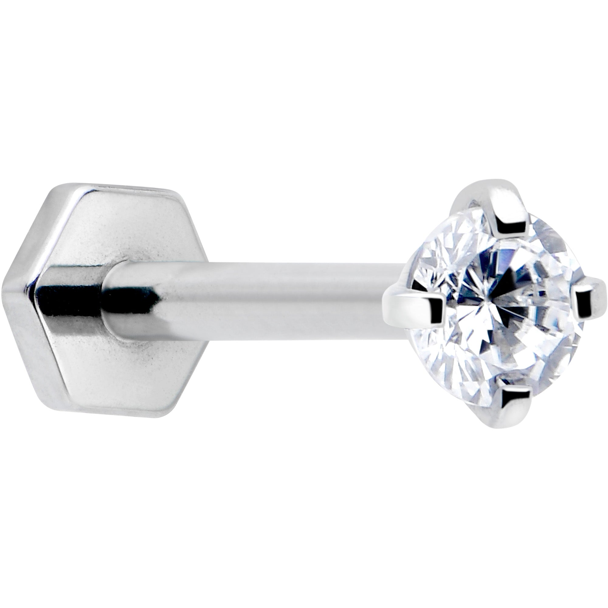 16 Gauge Clear Gem Titanium Threadless Stud