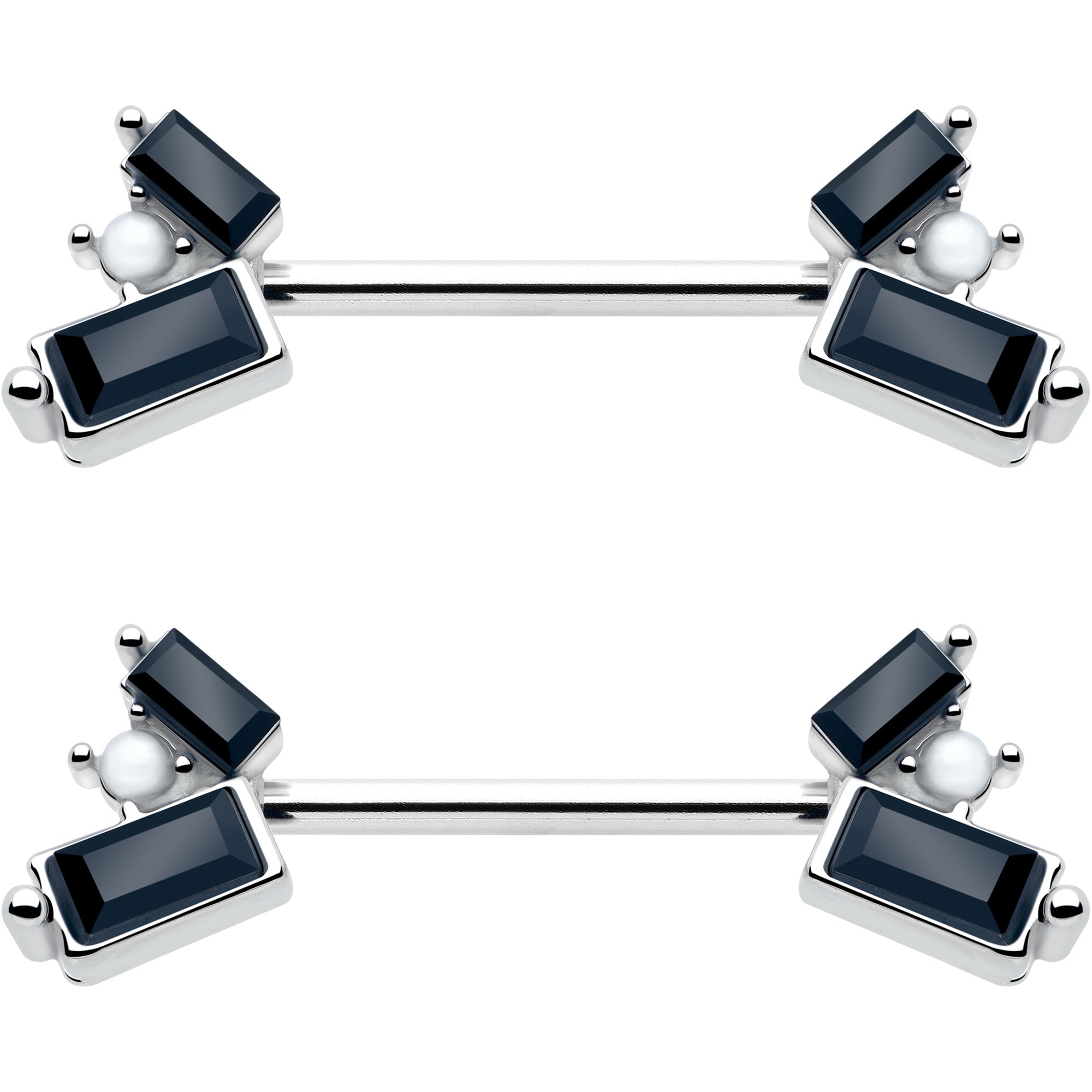 geometric black cz nipple piercing barbell set