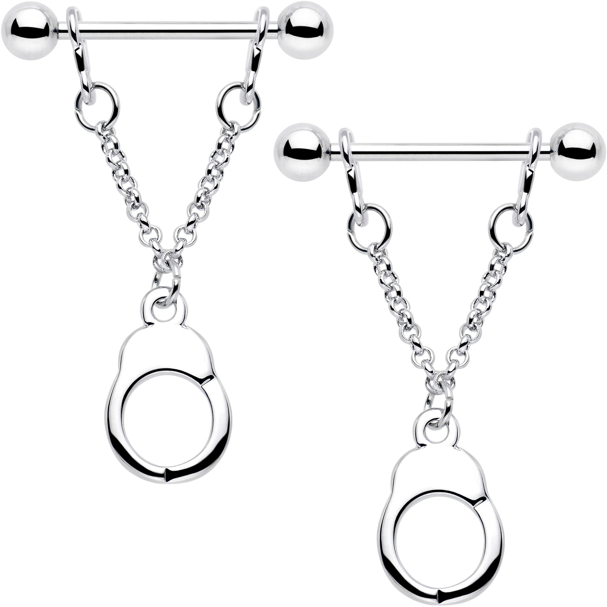 14 Gauge 3/4 Handcuff Chain Dangle Nipple Ring Set
