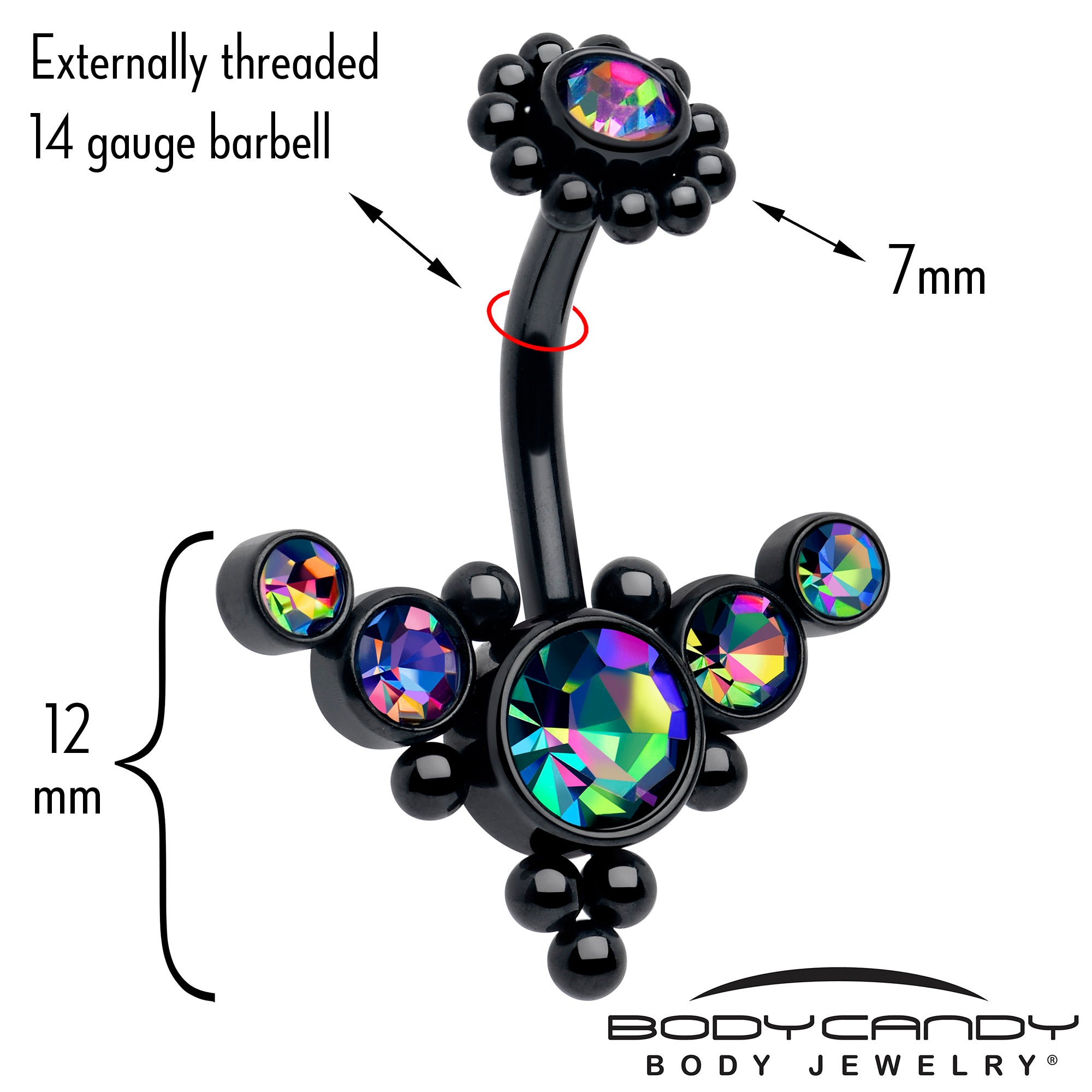 Internally threaded black flower double mount navel ring