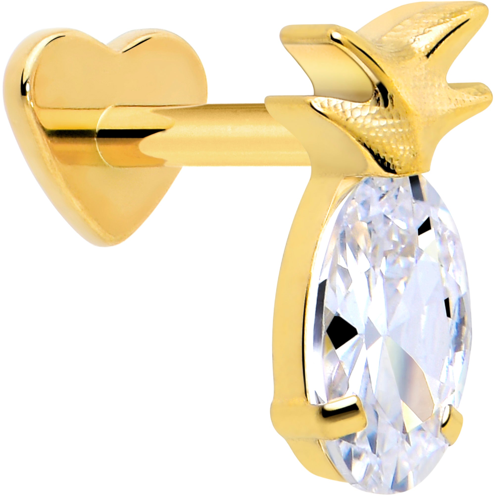 18G Gem Pinepple Implant Titanium Reversible Threadless Heart Flat Back Earring