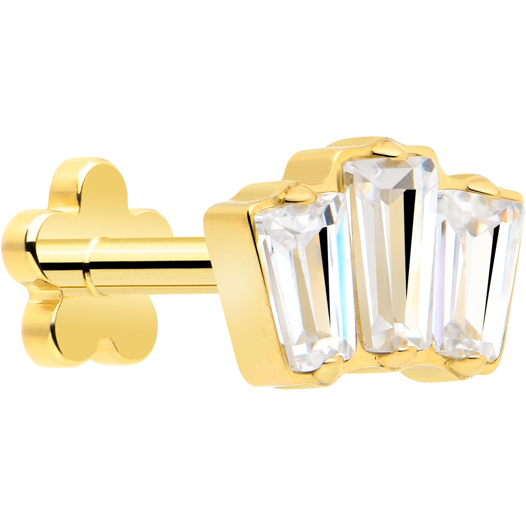 18 gauge clear gem flower earring 14k gold plated titanium