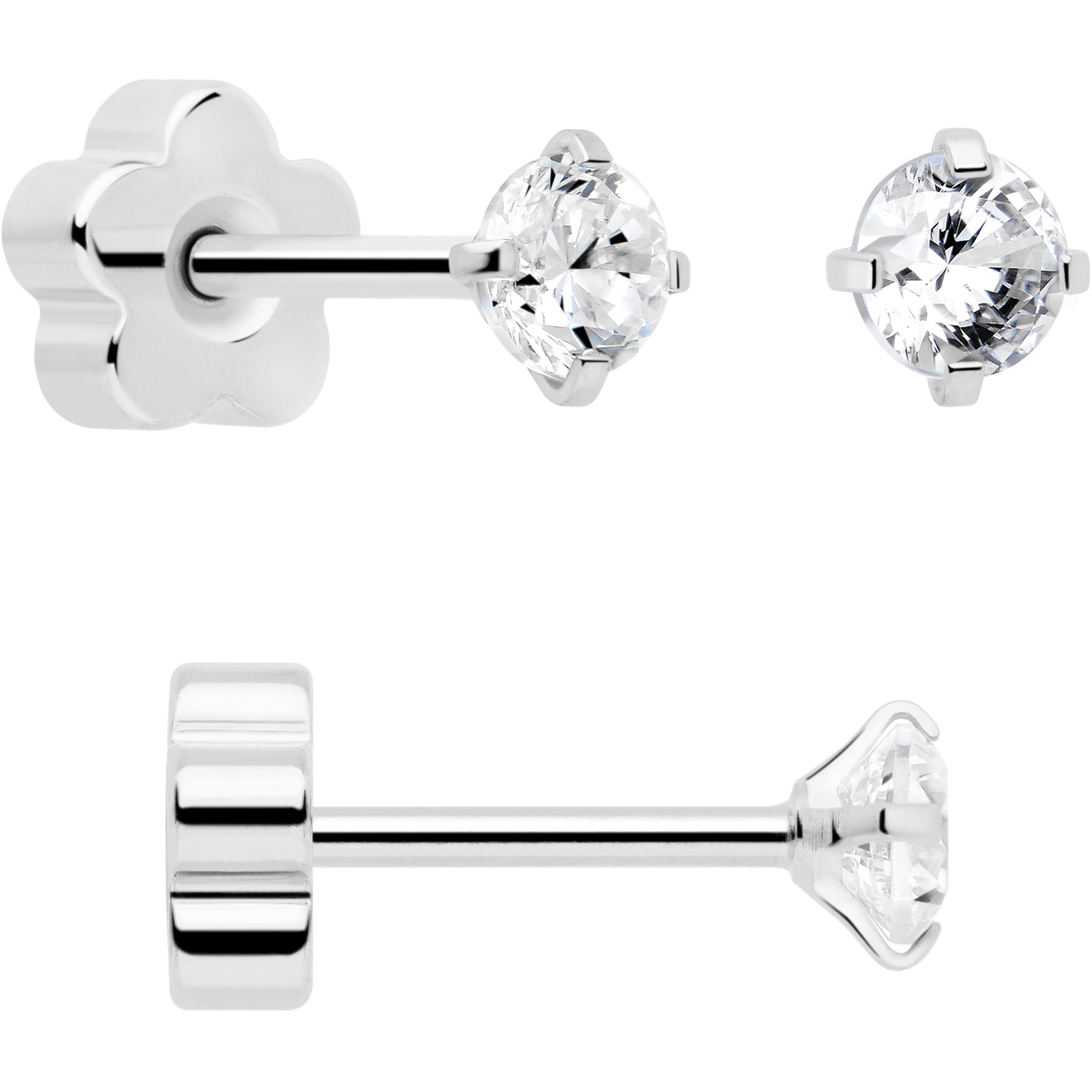 20G Clear CZ Gem Reversible Flower Flat Back Earring Set of 6