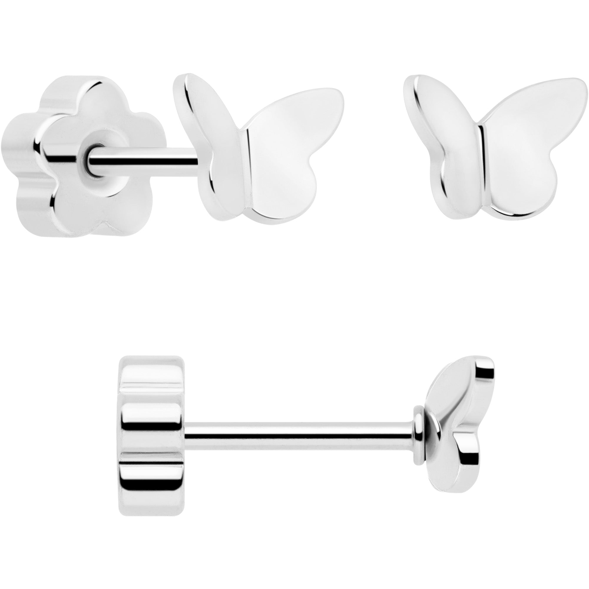 20G Bar Disc Butterfly Reversible Flower Flat Back Earring Set of 6