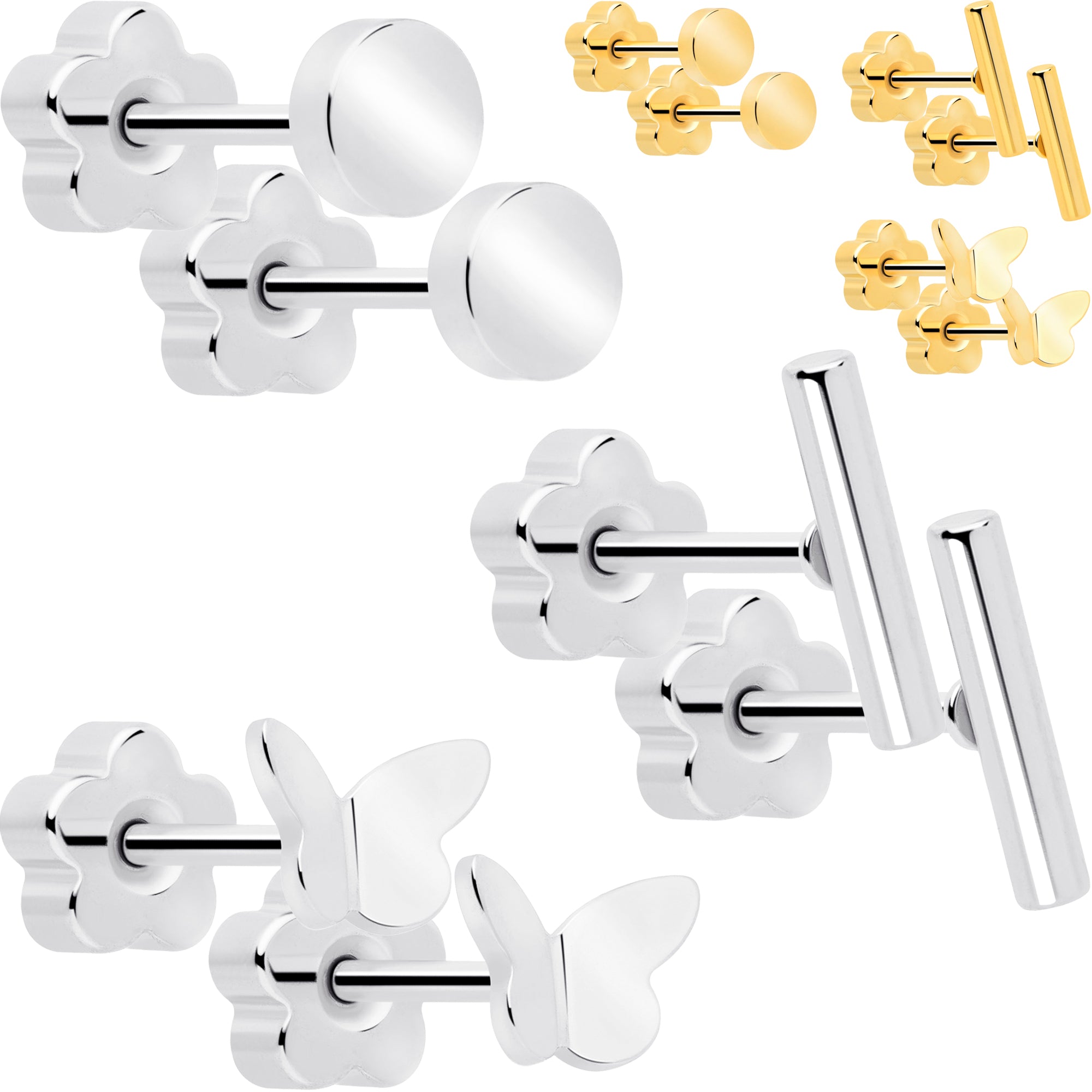 Reversible flower flat back earrings for pierced ears