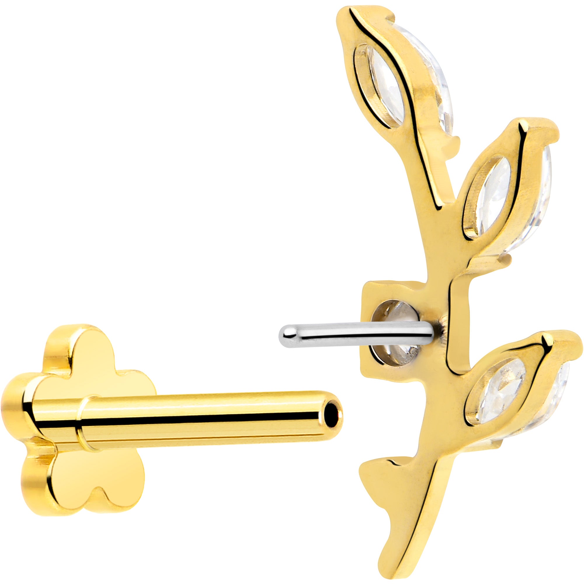 gold pvd titanium flatback leaves earring 18g