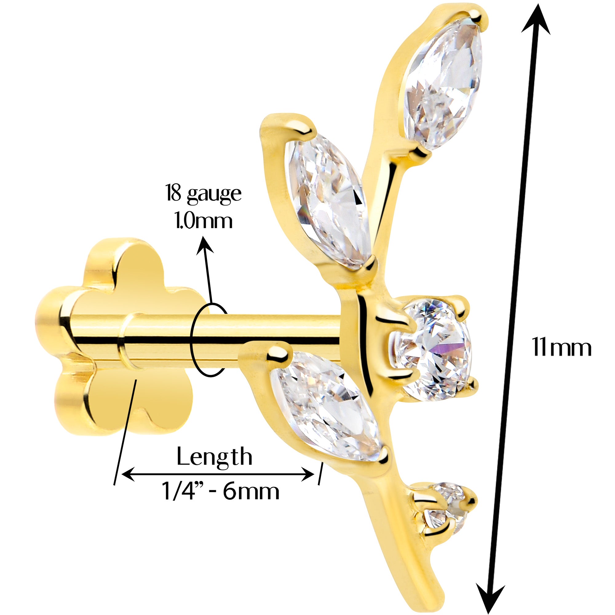 clear gem threadless titanium implant earring 18 gauge