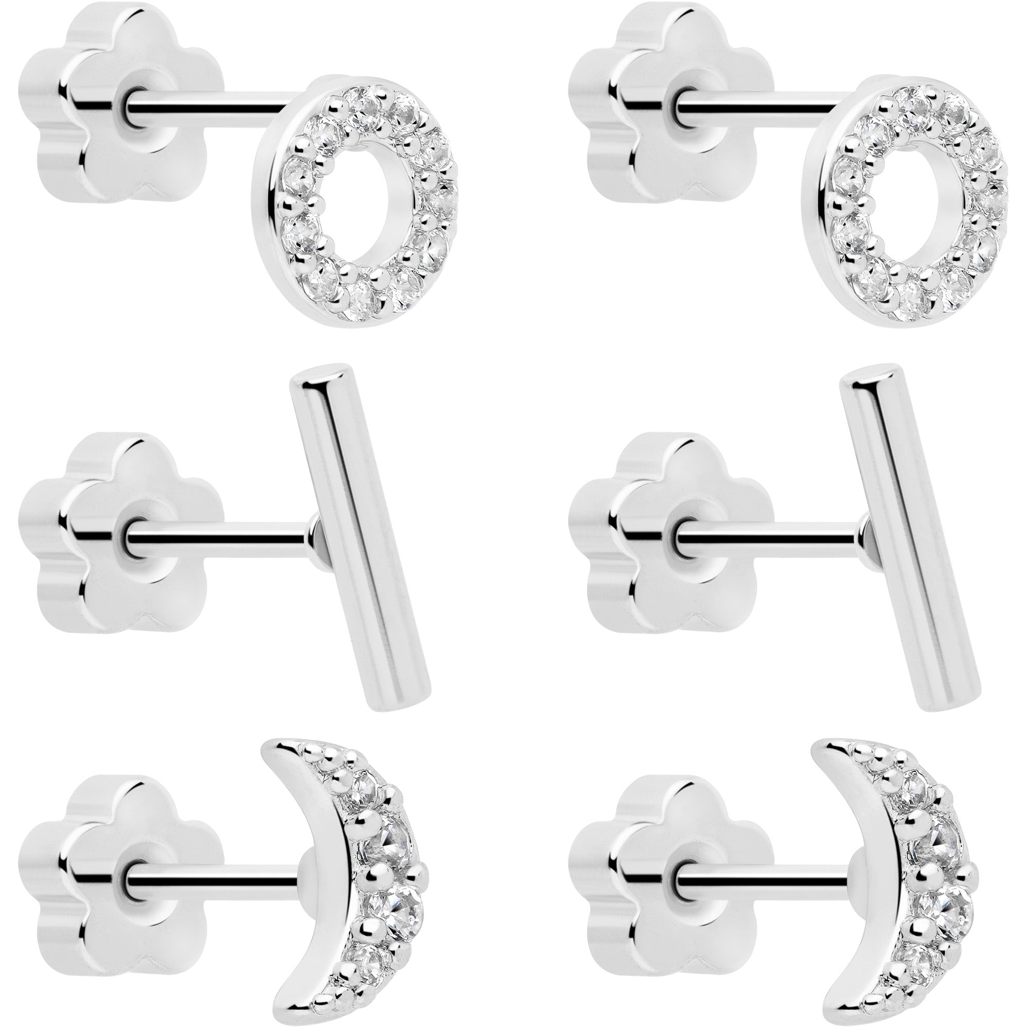 6 piece flat back moon and flower earrings set