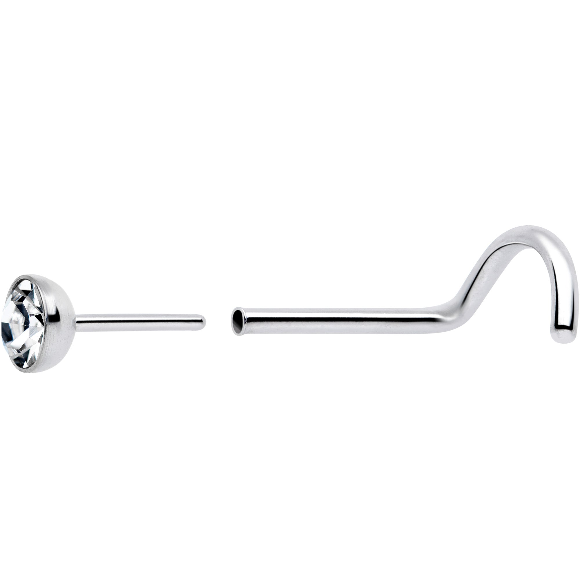 20 Gauge Clear CZ 3mm Bezel Set Push-In Nose Screw Left