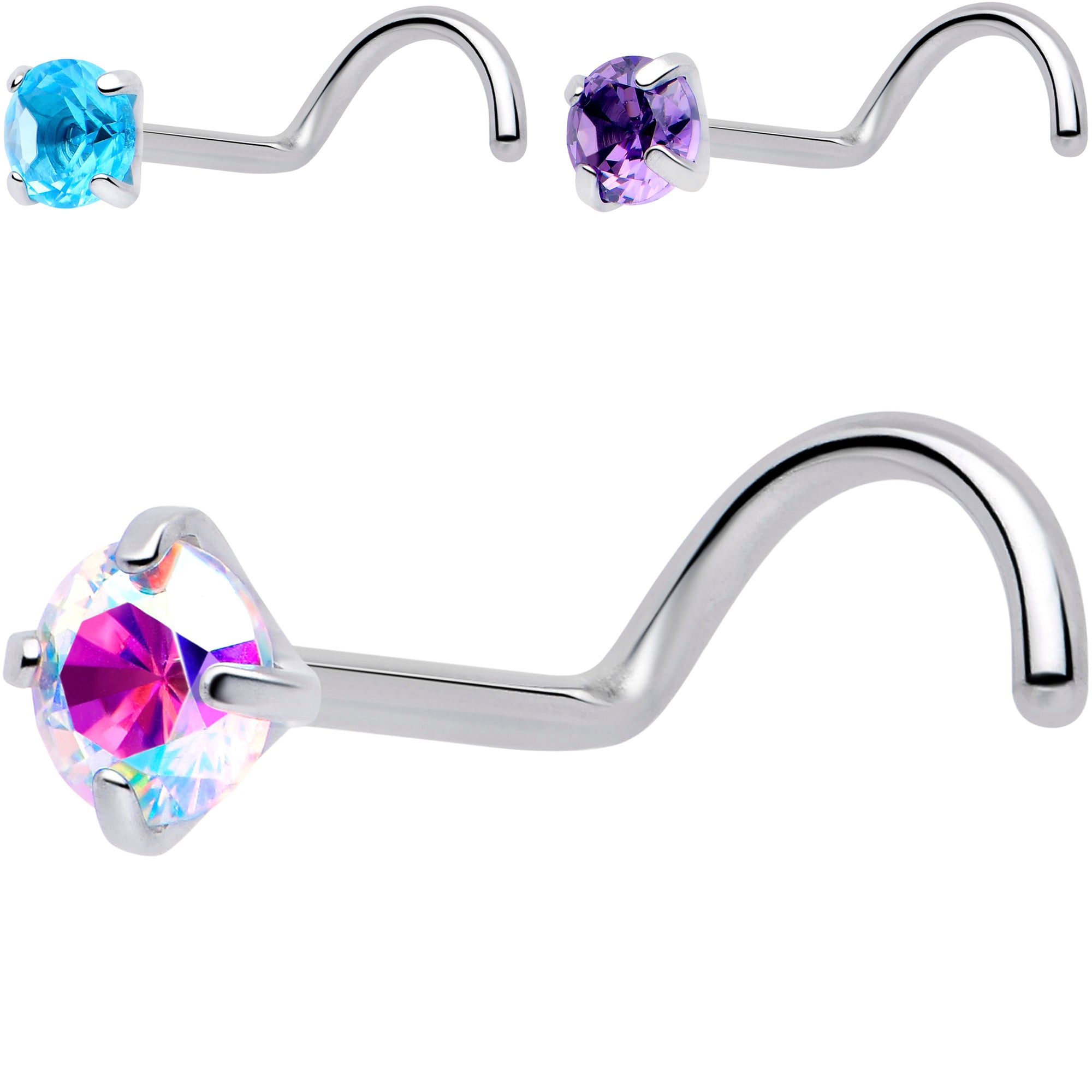 20 Gauge 3mm CZ Prong Set Nose Ring Left