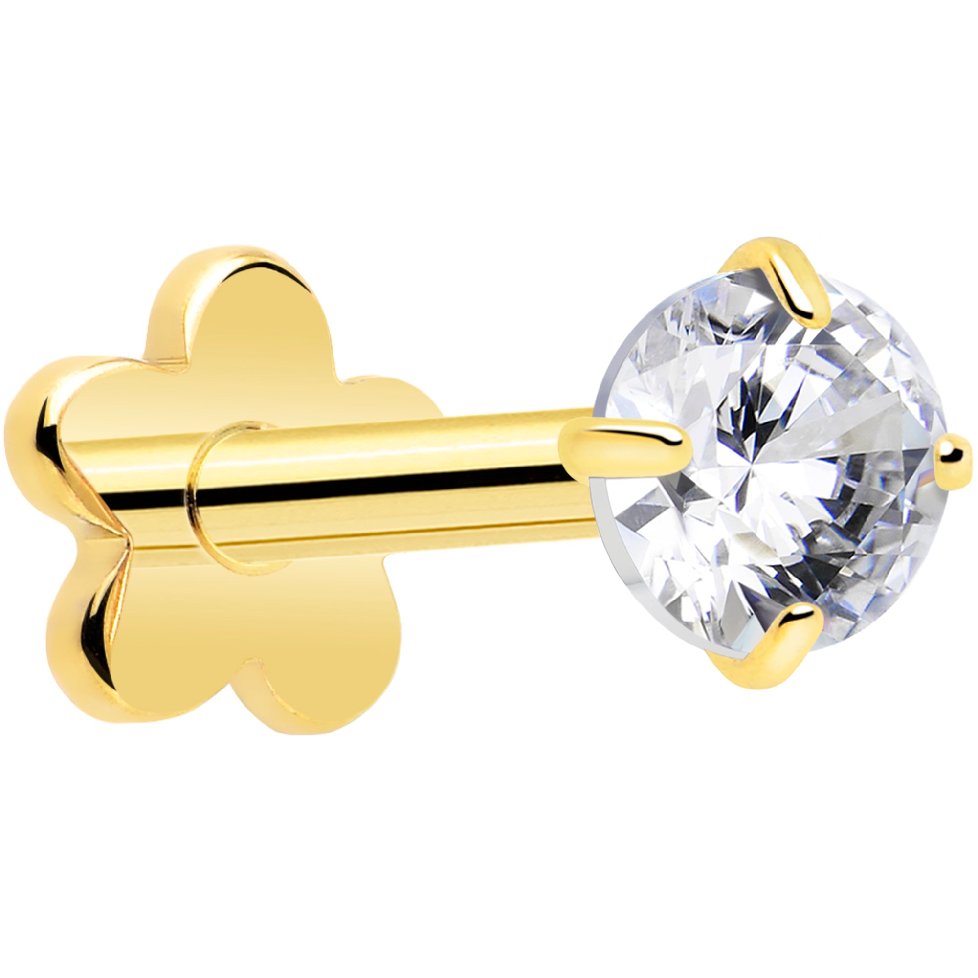 18G Gem Implant Titanium Reversible Threadless Flower Flat Back Earring