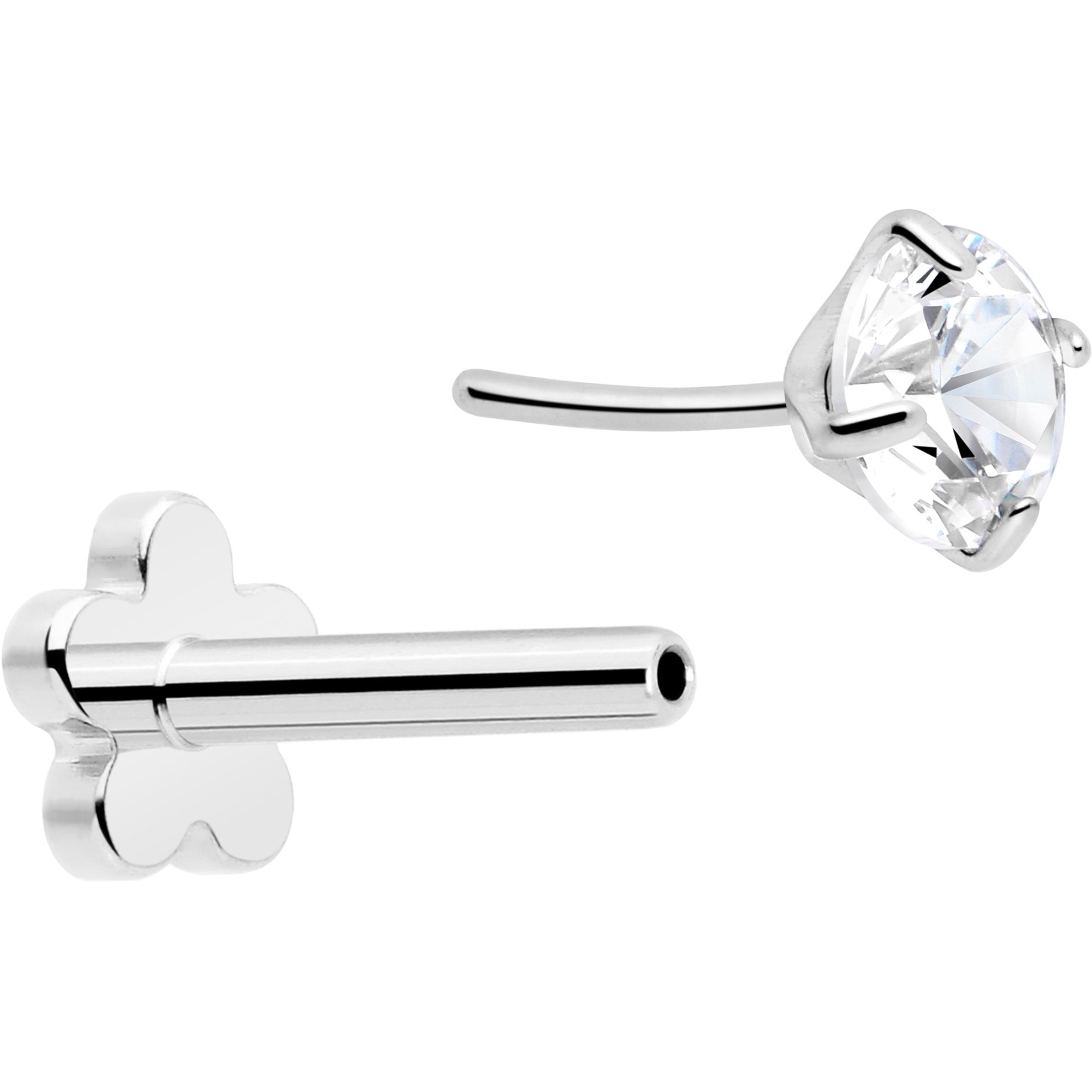 threadless titanium flower cartilage earring with clear gem accent