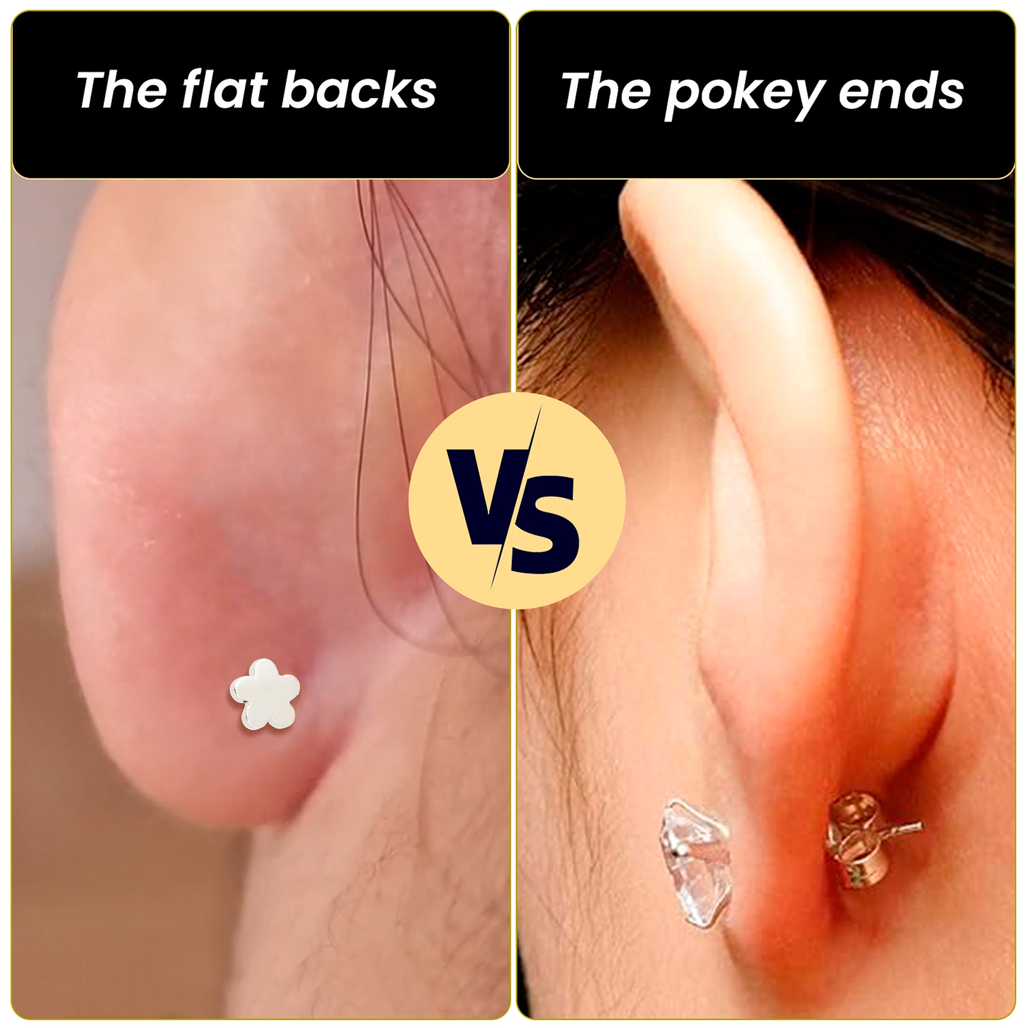 Hypoallergenic reversible flower earring with clear gem