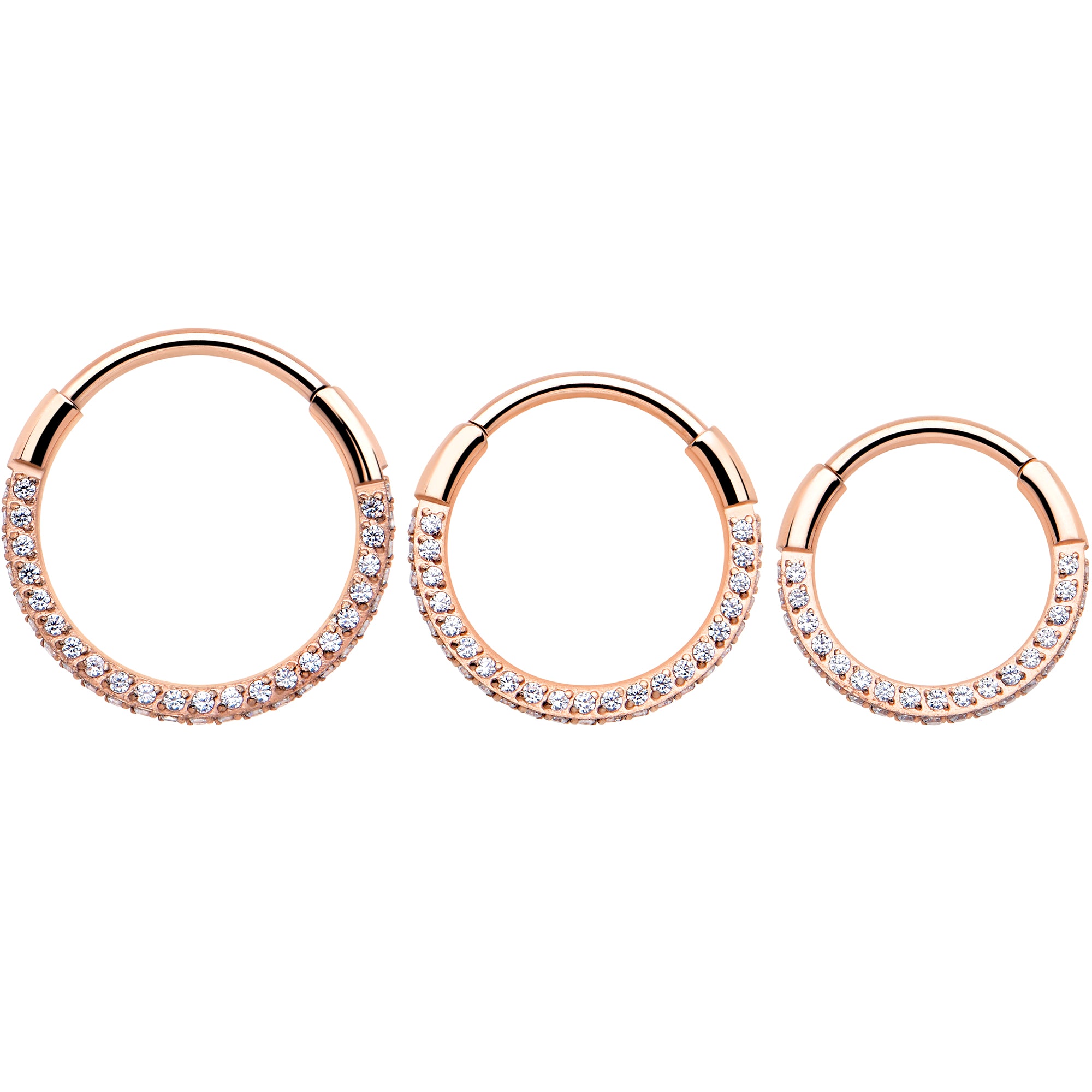 20G Rose Gold PVD Implant Grade Titanium Triple Sided Micro Gem Hinged Nose Hoop