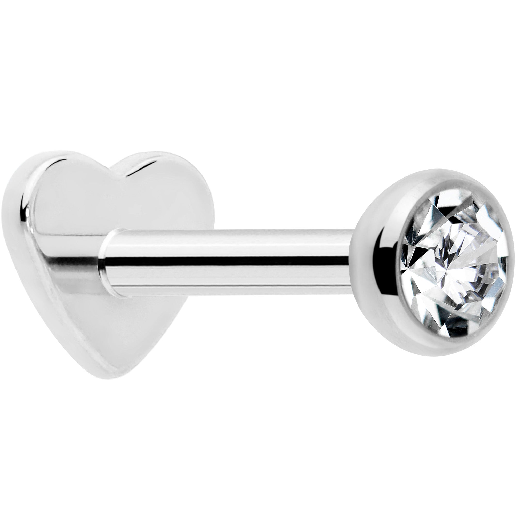 18G Gem Implant Titanium Reversible Threadless Heart Flat Back Earring