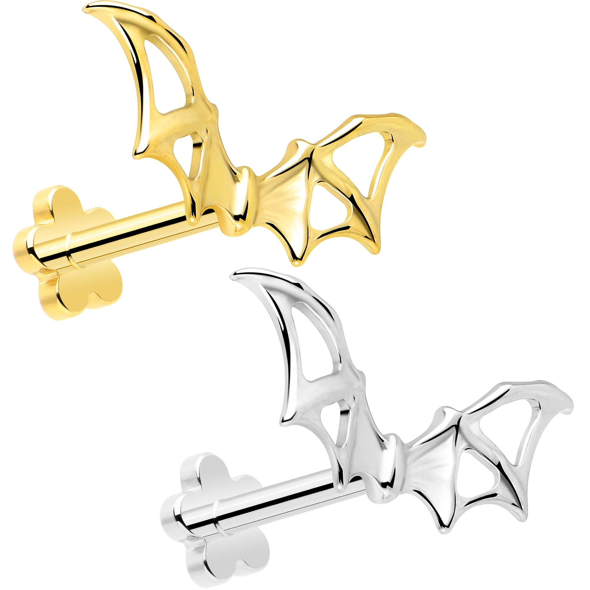 gold tone bat flat back earring implant titanium threadless cartilage jewelry